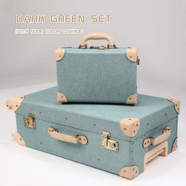 12" Mens Travel Valise 20" - 26"  Women Vintage 2Pcs Luggage Sets Oxford Carry On Suitcase With