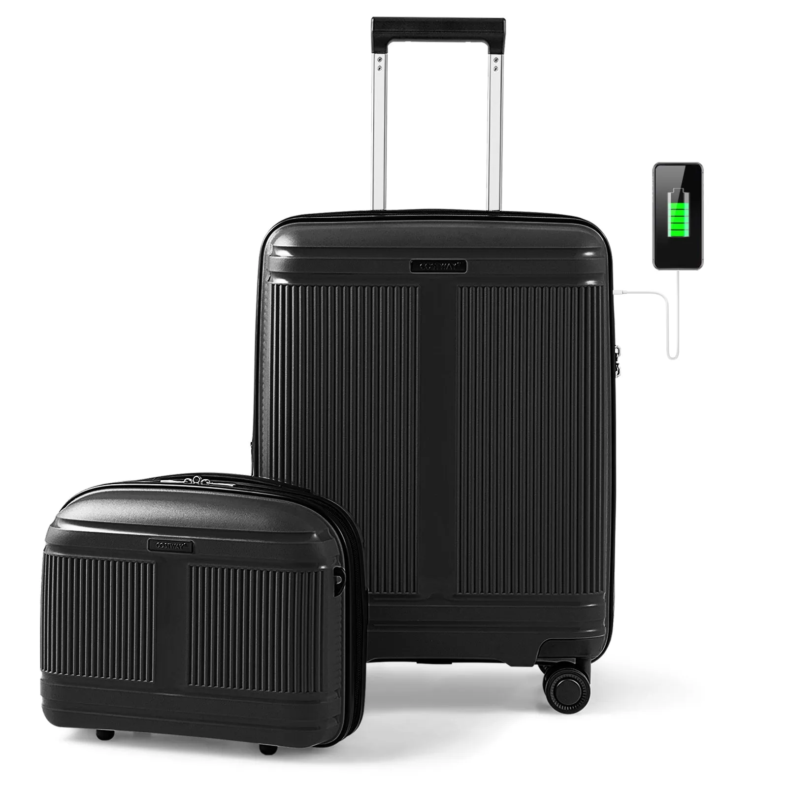 2-Piece Luggage Set 20 Inch Carry-on Suitcase and 14 Inch Cosmetic Case-Black