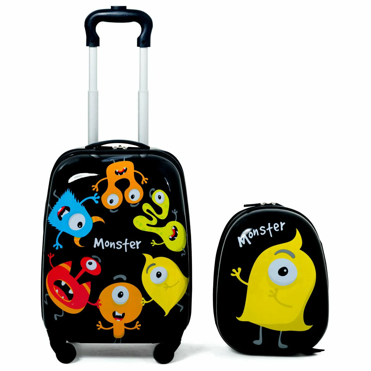 2 Pieces Kids Luggage Set with 4 Casters and Retractable Handle-Black