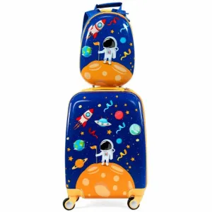 2PC Kids Luggage Set Rolling Suitcase & Backpack-Navy