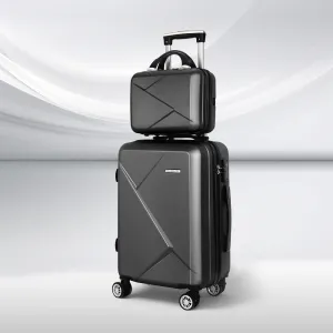 2pc Luggage 12inch & 20inch Trolley Travel Suitcase Storage Carry On TSA Lock - Black