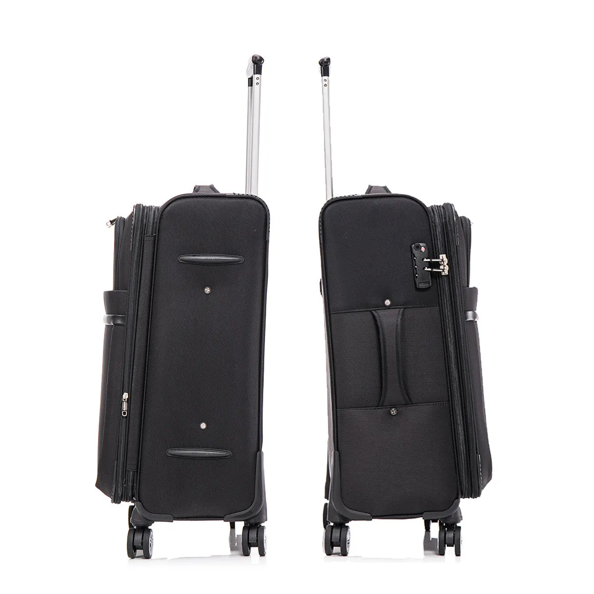 3-piece fabric soft luggage set with swivel wheels and password lock, black, 20/26/30 inches