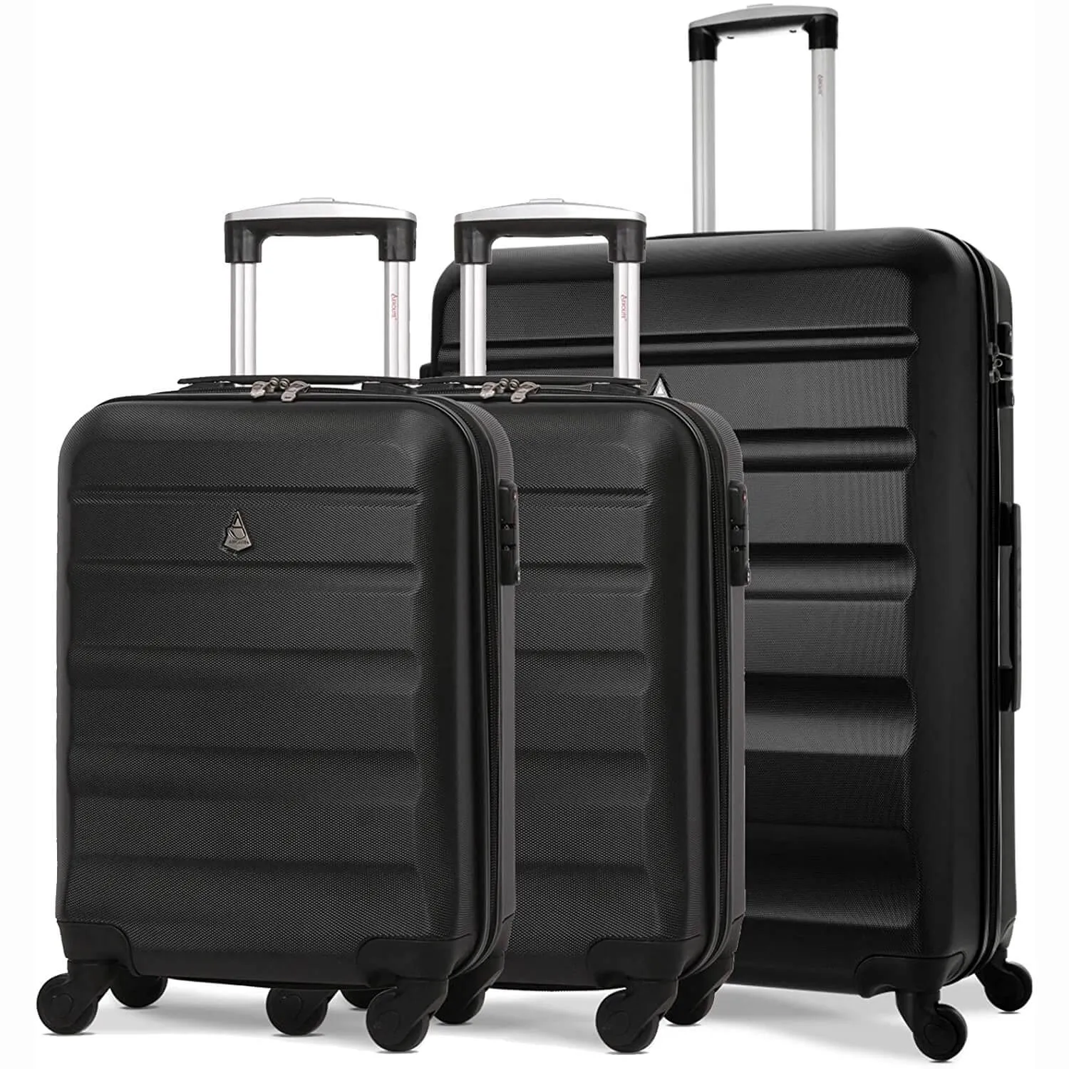 Aerolite Hard Shell Suitcase Luggage Group Travel Bundle - 2 x 21 Cabin Hand Luggage   1 x Large 29" Hold Luggage Suitcase (3 Piece Luggage Set) - Black