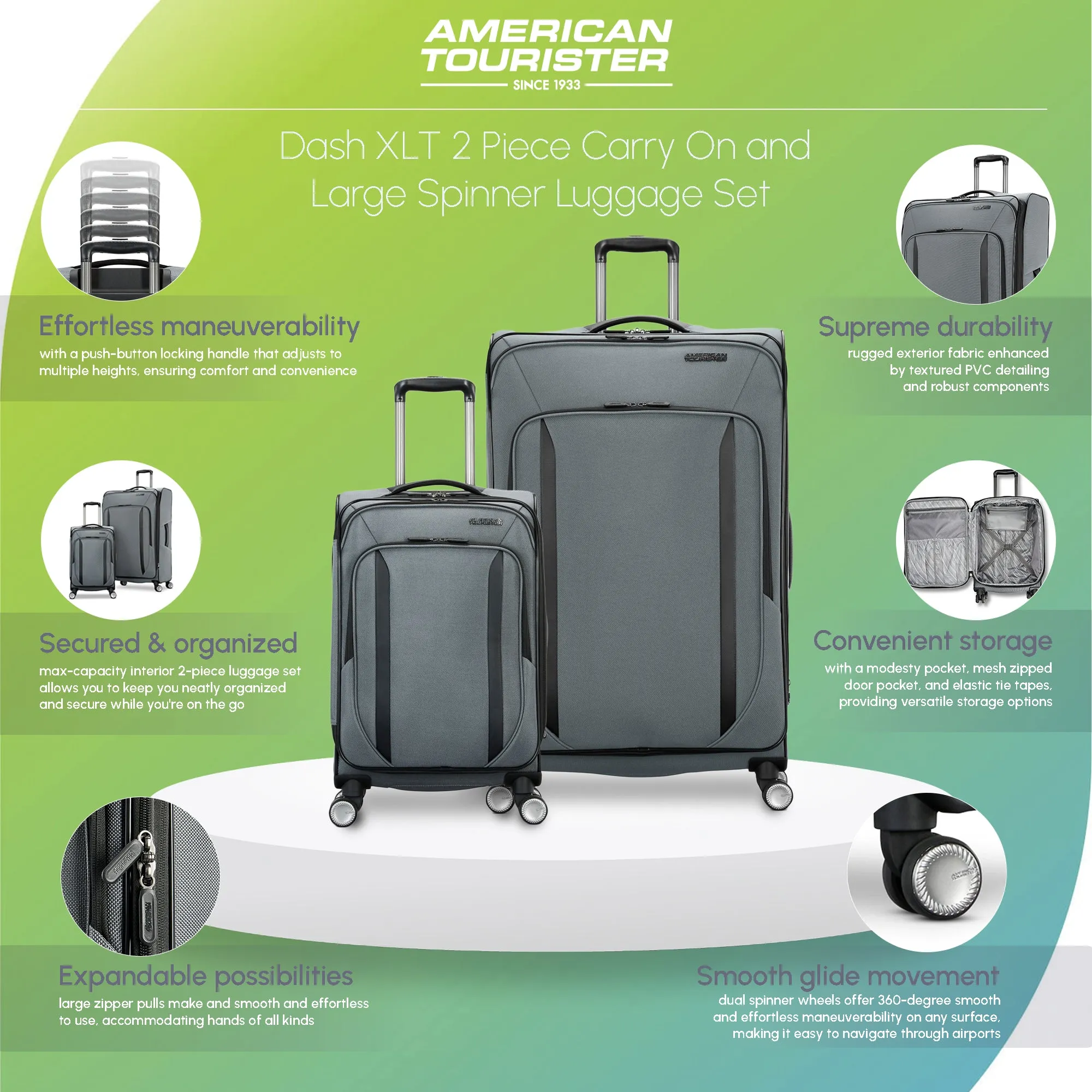 American Dash XLT 2 Piece Carry On and Large Spinner Luggage, Graphite(Open Box)