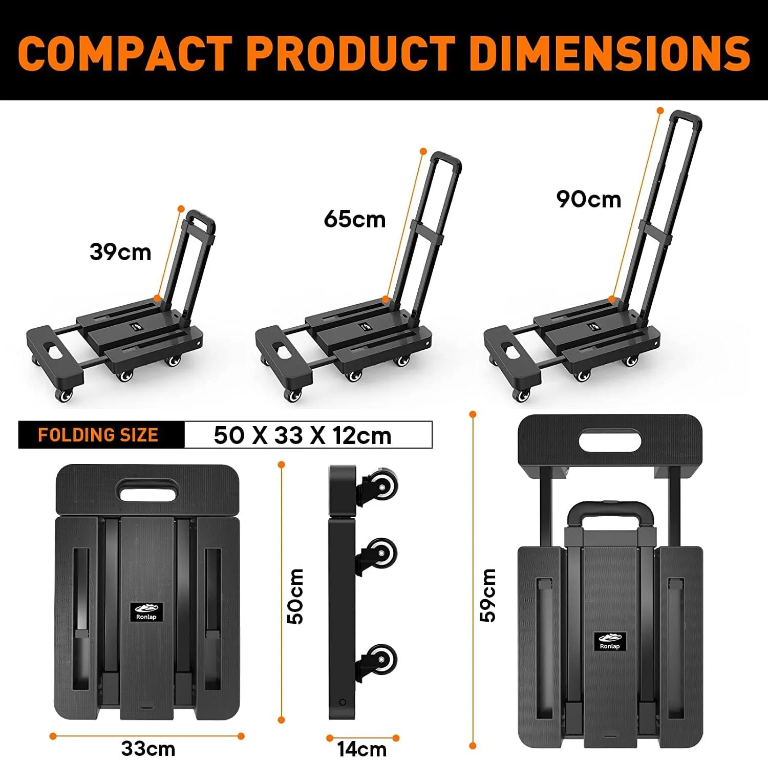 Cheston Portable Folding Platform Trolley for Material Handling I 6 Wheels & 2 Elastic Ropes I Utility Luggage Cart I Telescopic Handle I Heavy Duty Hand Truck for Groceries, 150kg Capacity Luggage