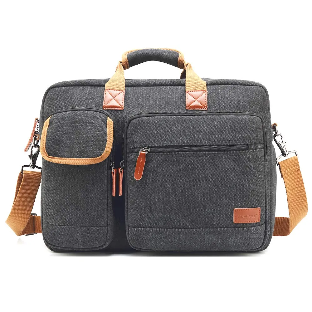 CoolBELL Unisex Canvas Laptop 15.6 Inch Shoulder Messenger Bag with Genuine Leather Logo, Handle and Puller (GREY)