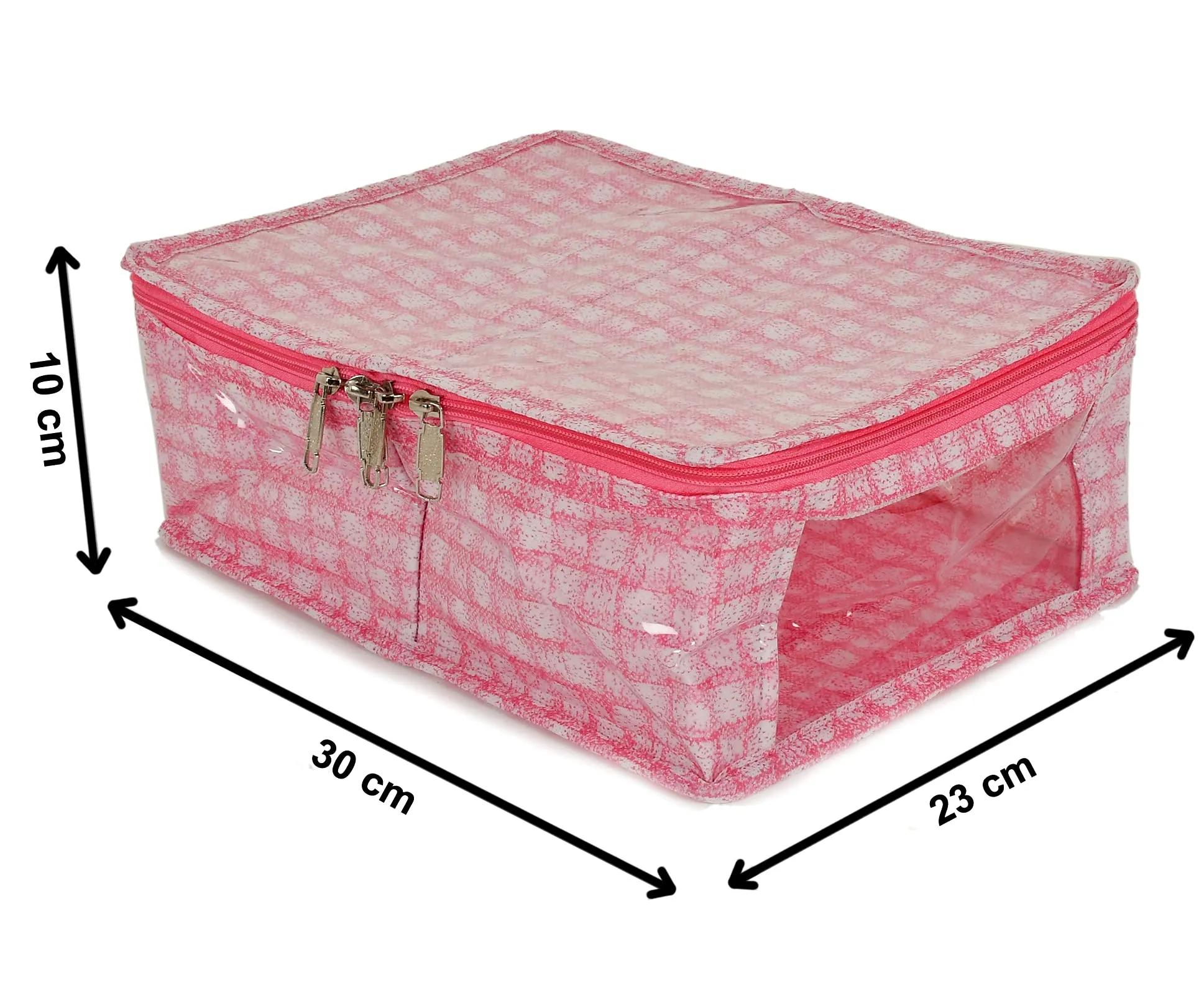 Heart Home Check Design Laminated PVC Undergarments Organizer Bag With 2 Compartments & Tranasparent Window (Pink)-HS_38_HEARTH21270, Pack of 1