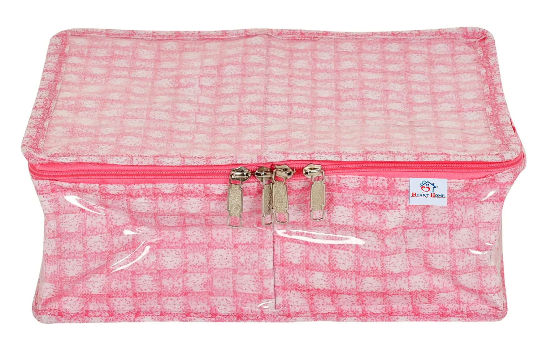 Heart Home Check Design Laminated PVC Undergarments Organizer Bag With 2 Compartments & Tranasparent Window (Pink)-HS_38_HEARTH21270, Pack of 1