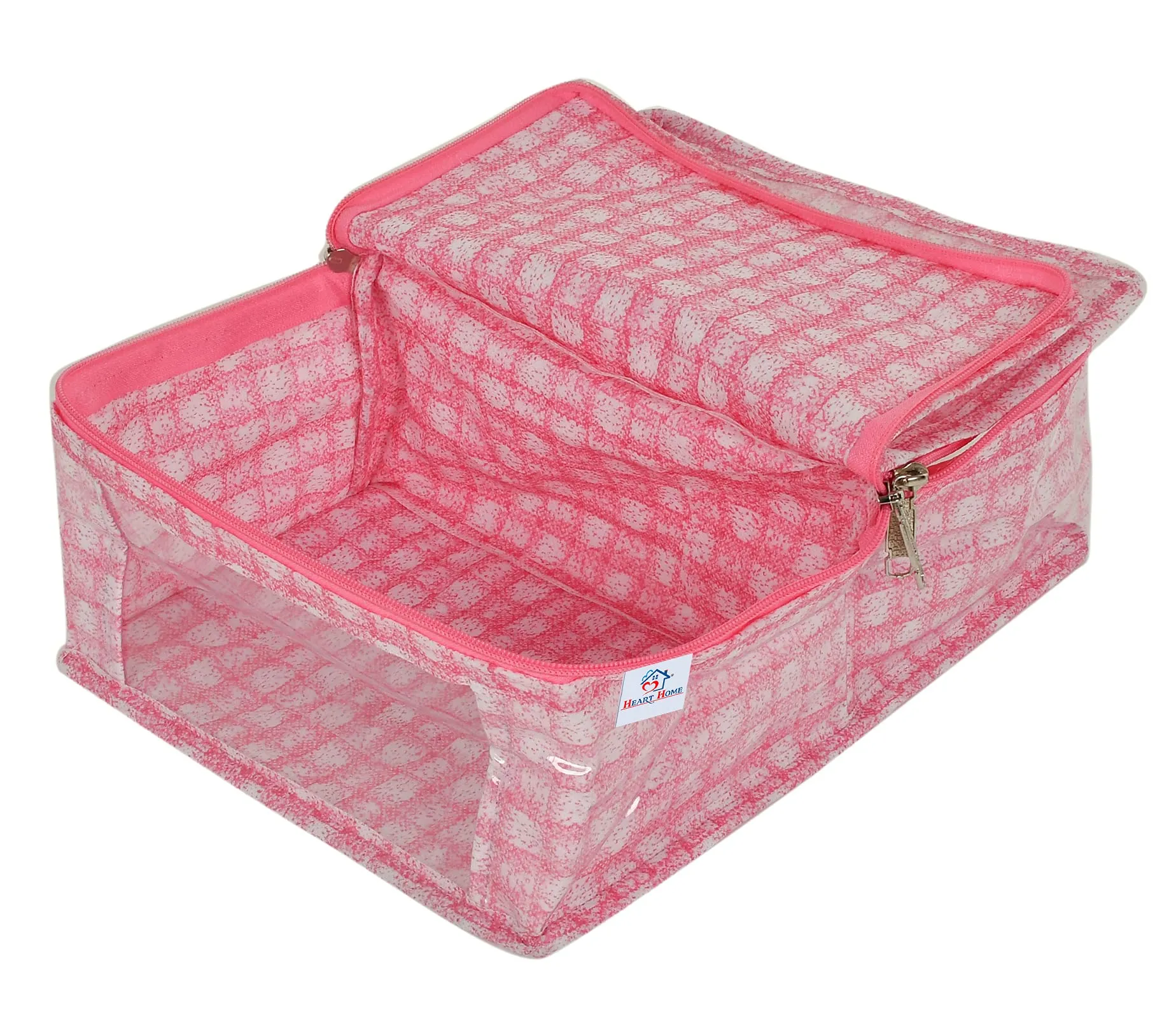 Heart Home Check Design Laminated PVC Undergarments Organizer Bag With 2 Compartments & Tranasparent Window (Pink)-HS_38_HEARTH21270, Pack of 1