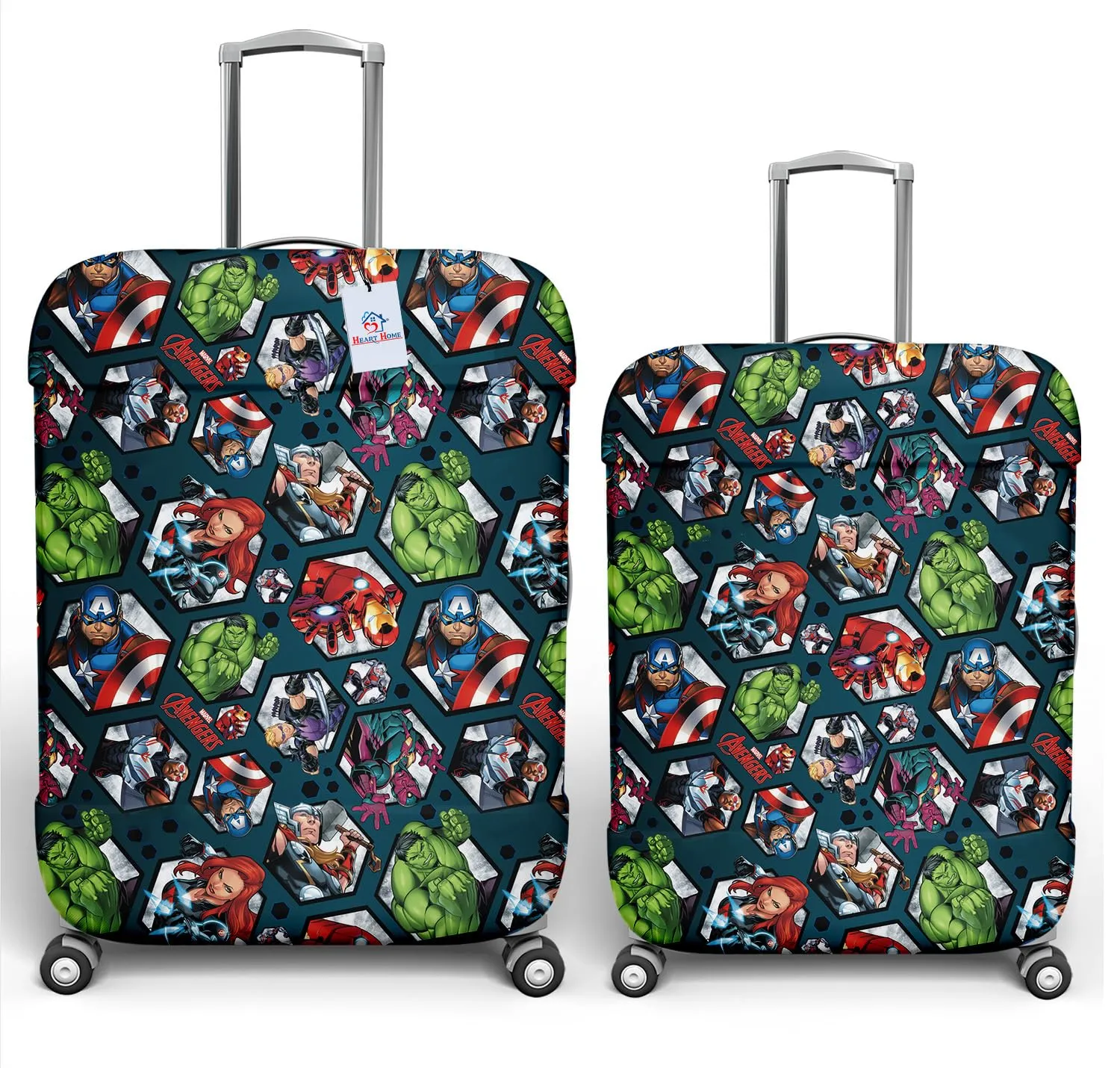 Heart Home Marvel Avengers Luggage Cover | Polyester Travel Suitcase Cover | Washable | Stretchable Suitcase Cover | 18-22 Inch-Small | 22-26 Inch-Medium | Pack of 2 | Blue