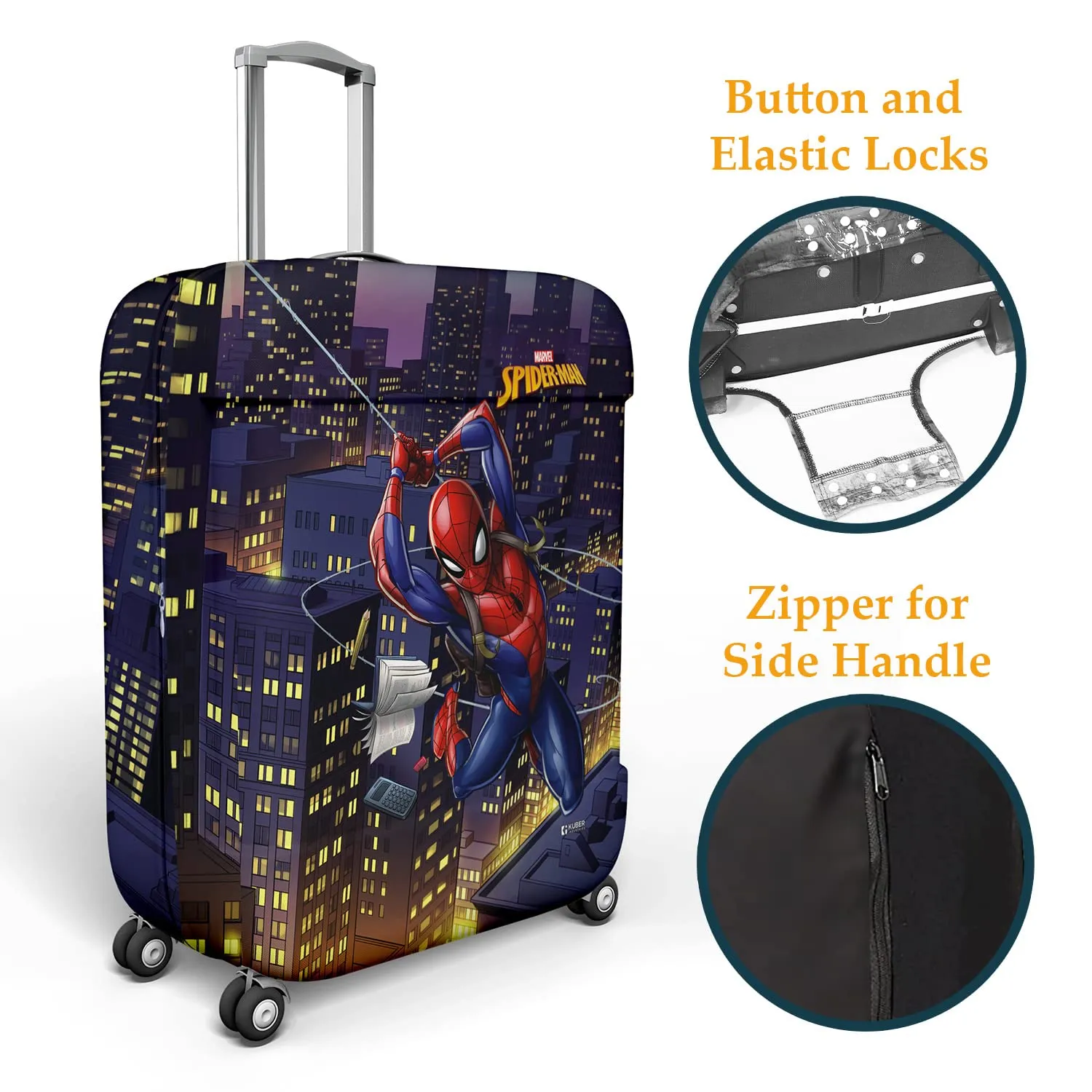 Heart Home Marvel Spiderman Luggage Cover | Polyester Travel Suitcase Cover | Washable | Stretchable Suitcase Cover | 18-22 Inch-Small | 22-26 Inch-Medium | Pack of 2 | Multicolor