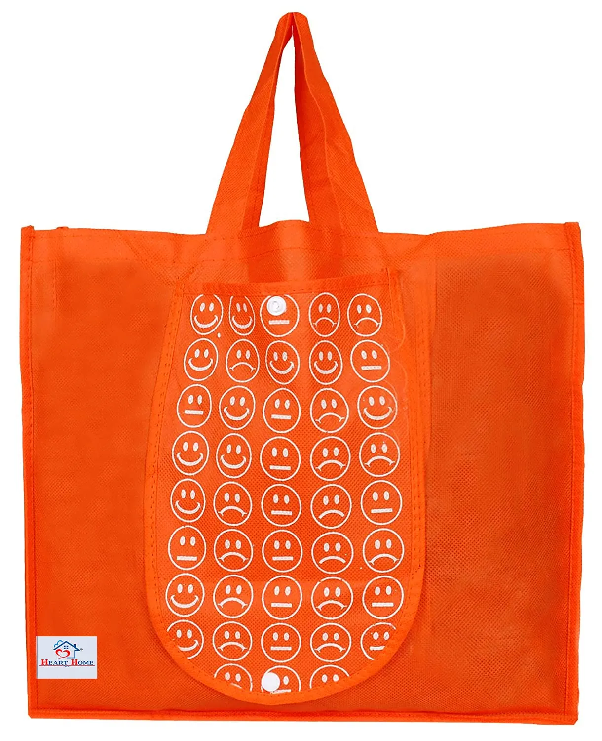 Heart Home Non-Woven Foldable Shopping Bag|Reusable Travel Tote Bag|Gift Bag|Grocery Bag For Vegetable|One Small Pocket|Pack of 2 (Green & Orange)