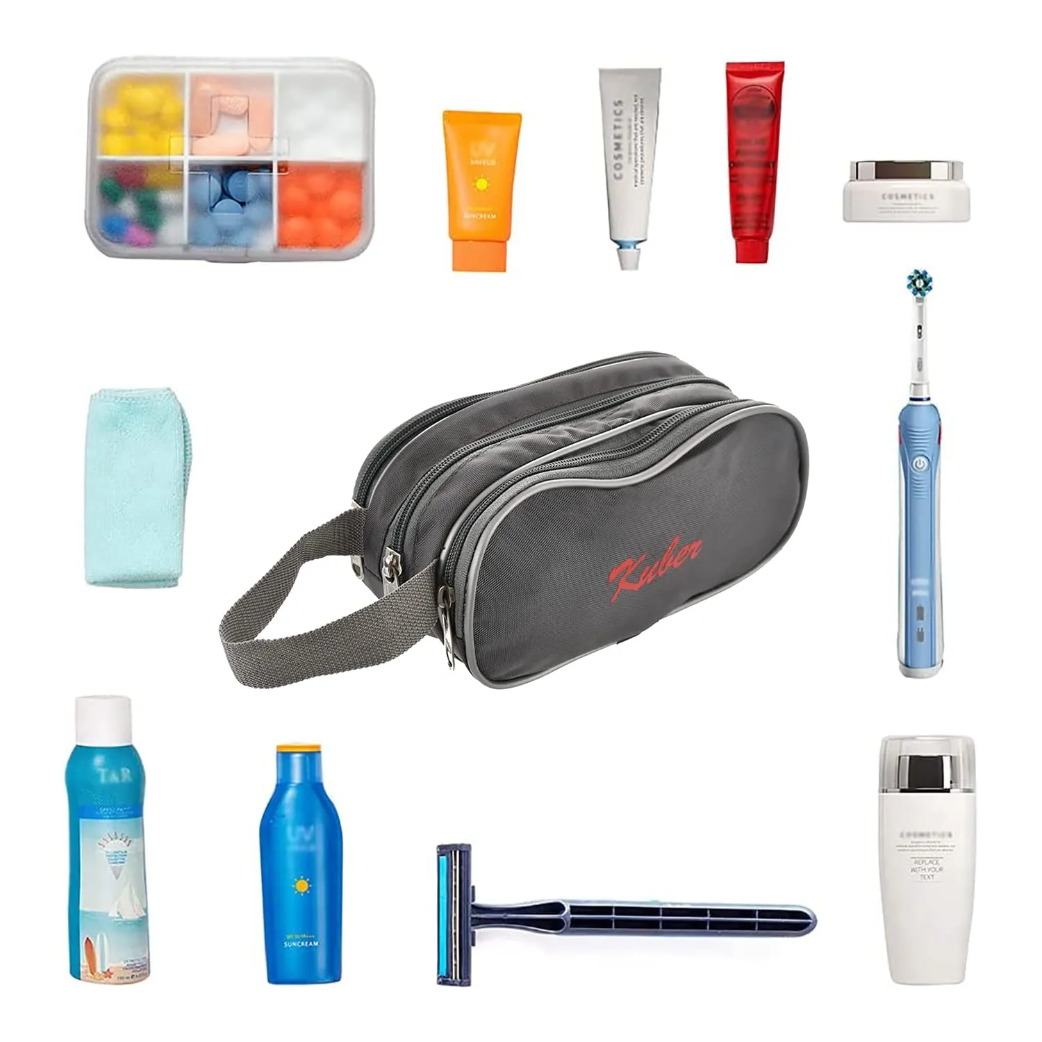 Heart Home Rexine Lightweight Travel Toiletry Bag Shaving Kit with Carrying Strap (Grey) 54HH4283.