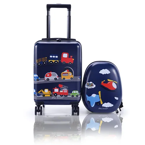 Kids' Vehicle Blue Carry On Travel Luggage Set