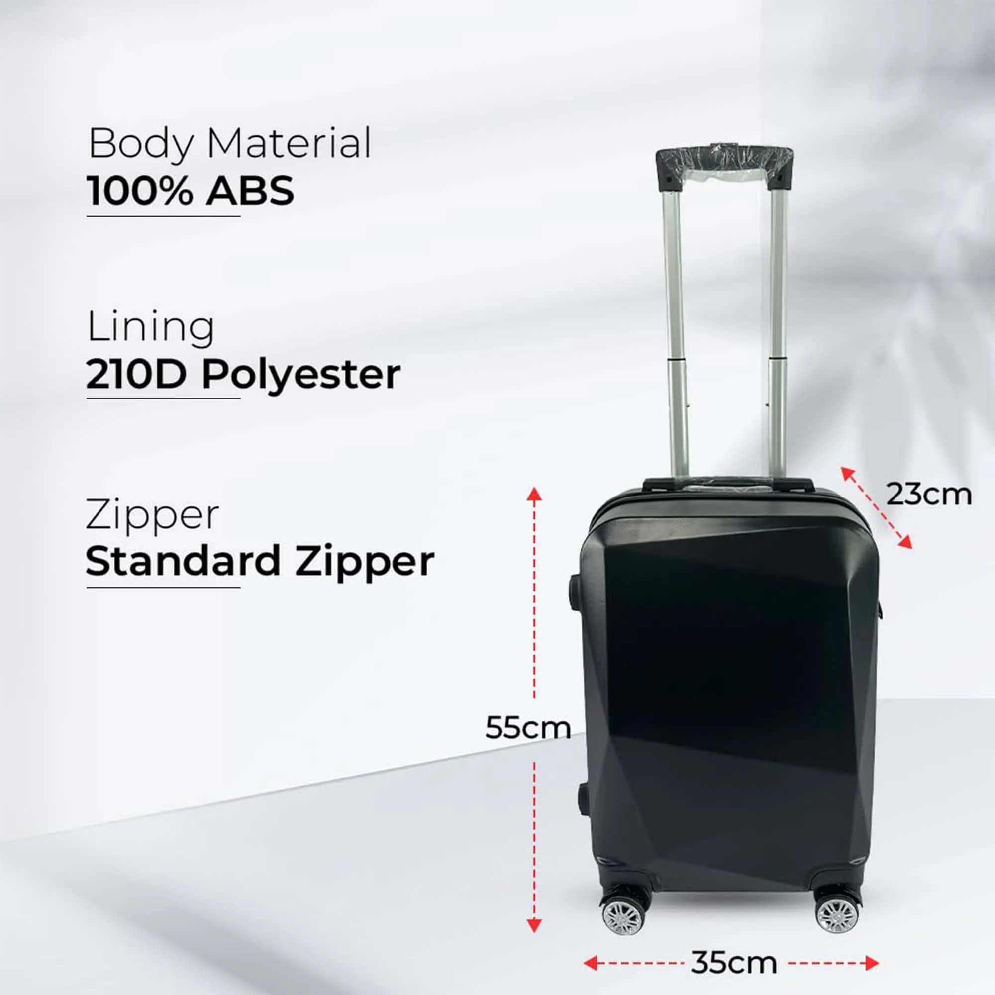 Kuber Industries 20inch Strong & Lightweight Cabin Trolley Bags with 360 Degree Rotating Wheels | Expandable Carry-On Cabin Luggage Suitcase | Bags for Travelling | 600520BLK-Black