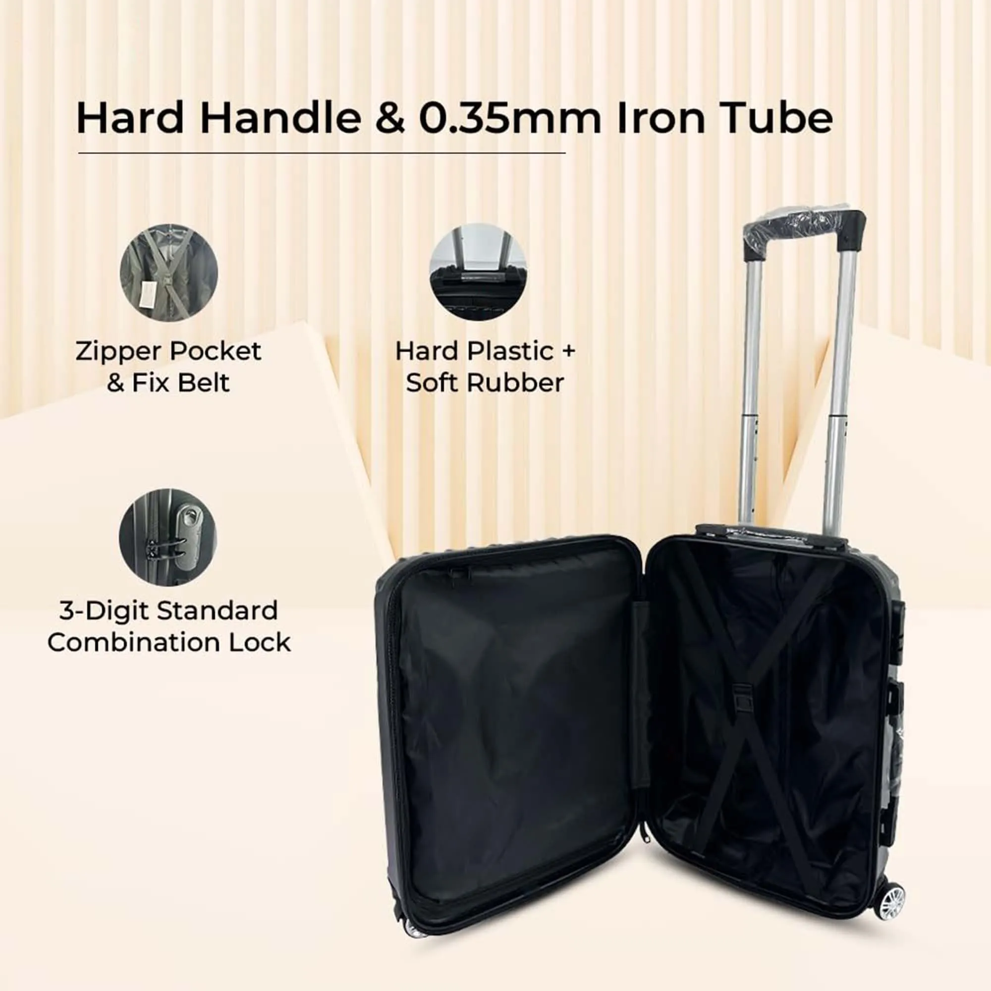 Kuber Industries 20inch Strong & Lightweight Cabin Trolley Bags with 360 Degree Rotating Wheels | Expandable Carry-On Cabin Luggage Suitcase | Bags for Travelling | 611020BLK-Black