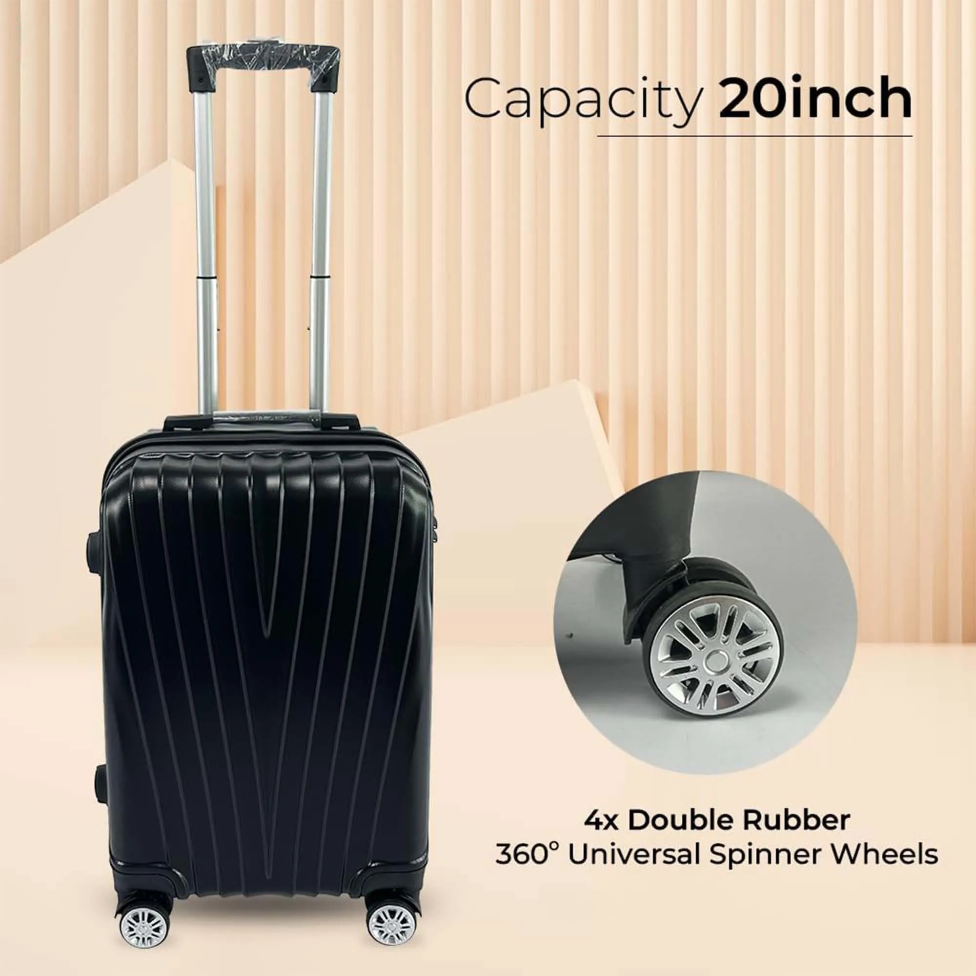 Kuber Industries 20inch Strong & Lightweight Cabin Trolley Bags with 360 Degree Rotating Wheels | Expandable Carry-On Cabin Luggage Suitcase | Bags for Travelling | 611020BLK-Black