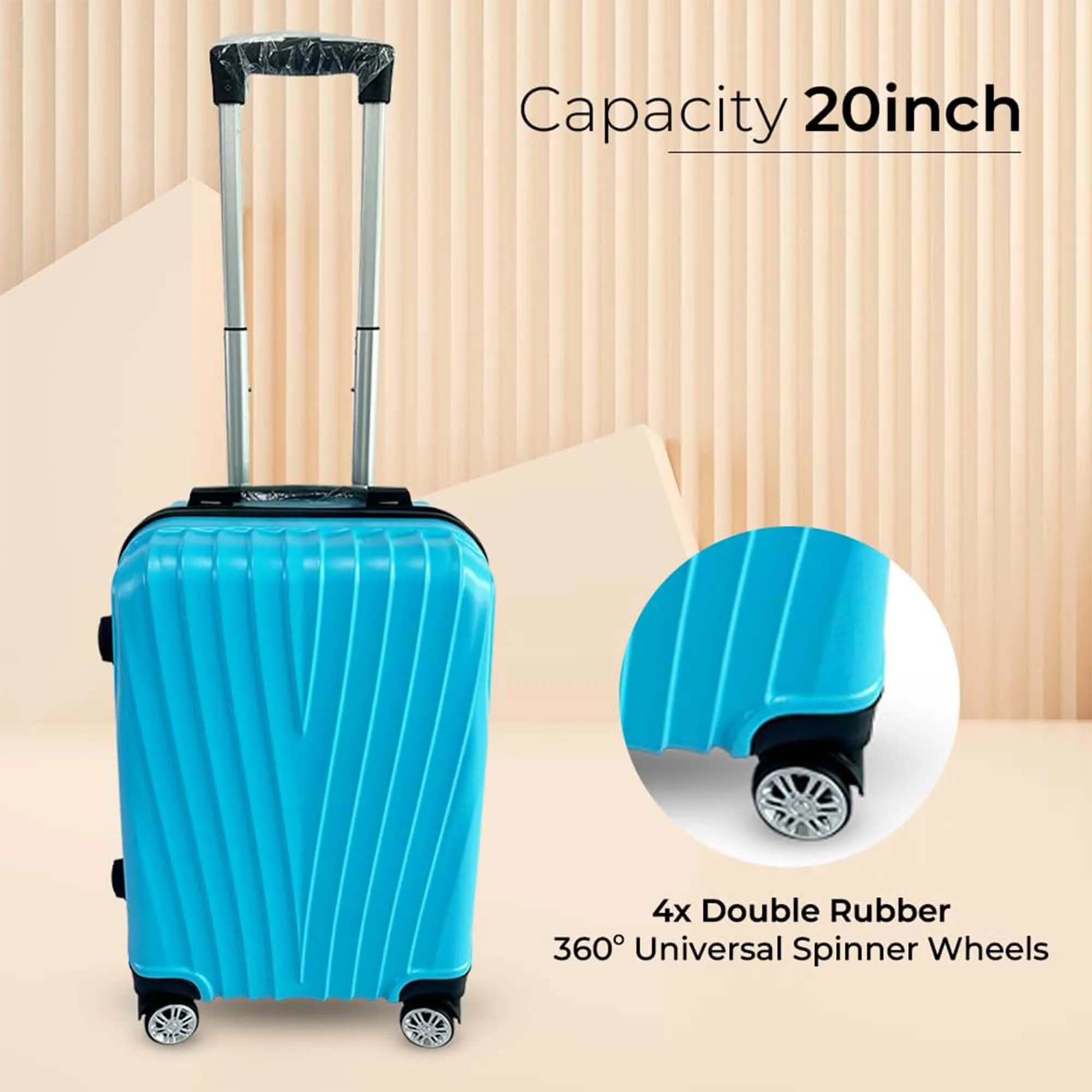 Kuber Industries 20inch Strong & Lightweight Cabin Trolley Bags with 360 Degree Rotating Wheels | Expandable Carry-On Cabin Luggage Suitcase | Bags for Travelling | 611020IBLE-Ice Blue