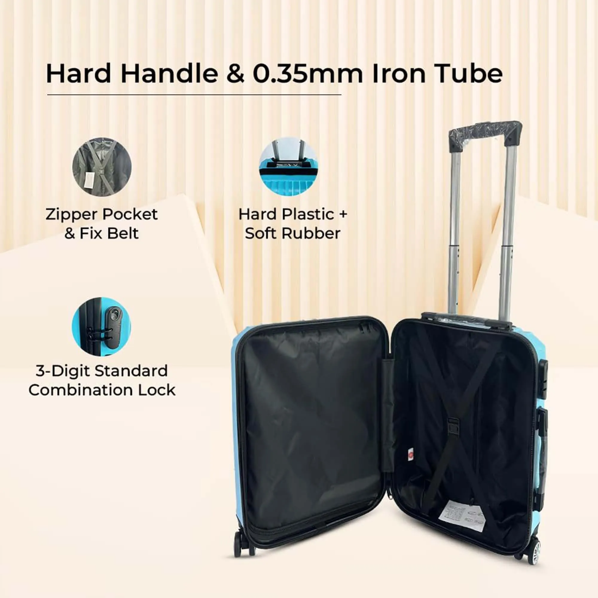 Kuber Industries 20inch Strong & Lightweight Cabin Trolley Bags with 360 Degree Rotating Wheels | Expandable Carry-On Cabin Luggage Suitcase | Bags for Travelling | 611020IBLE-Ice Blue