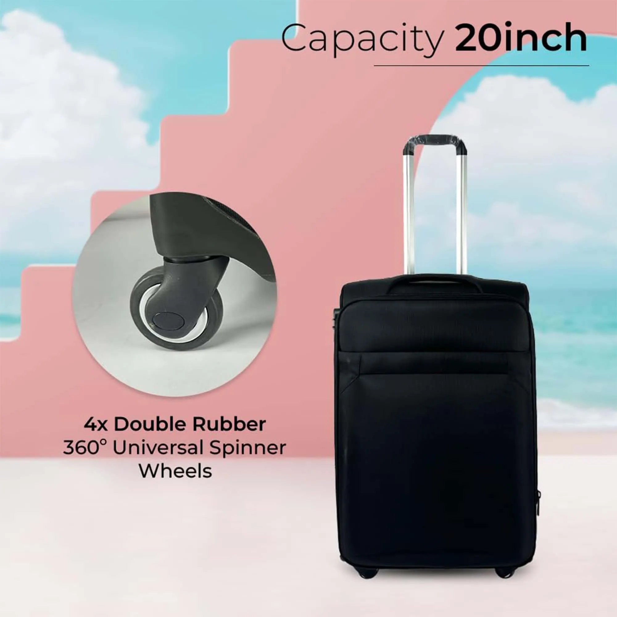 Kuber Industries 20inch Strong & Lightweight Cabin Trolley Bags with 360 Degree Rotating Wheels | Expandable Carry-On Cabin Luggage Suitcase | Bags for Travelling | N00120BLK-Black