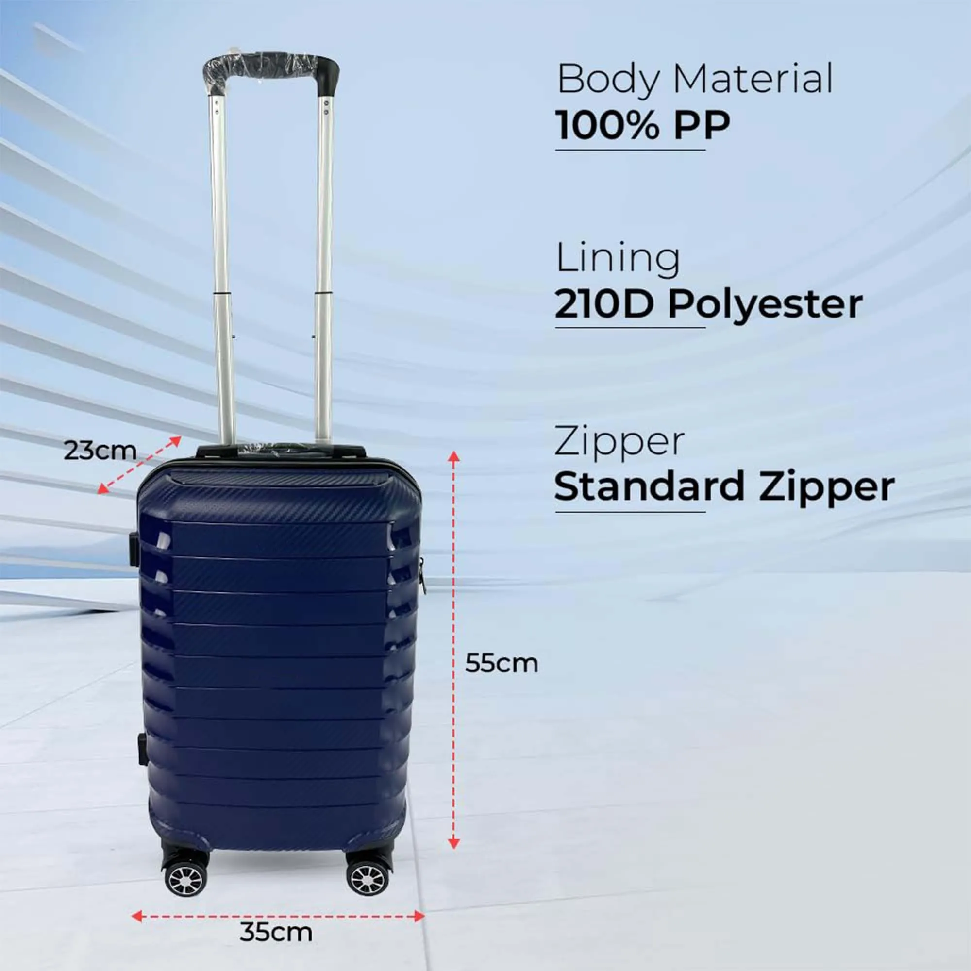 Kuber Industries 20inch Strong & Lightweight Cabin Trolley Bags with 360 Degree Rotating Wheels | Expandable Carry-On Cabin Luggage Suitcase | Bags for Travelling | PP103020DKBLE-Blue