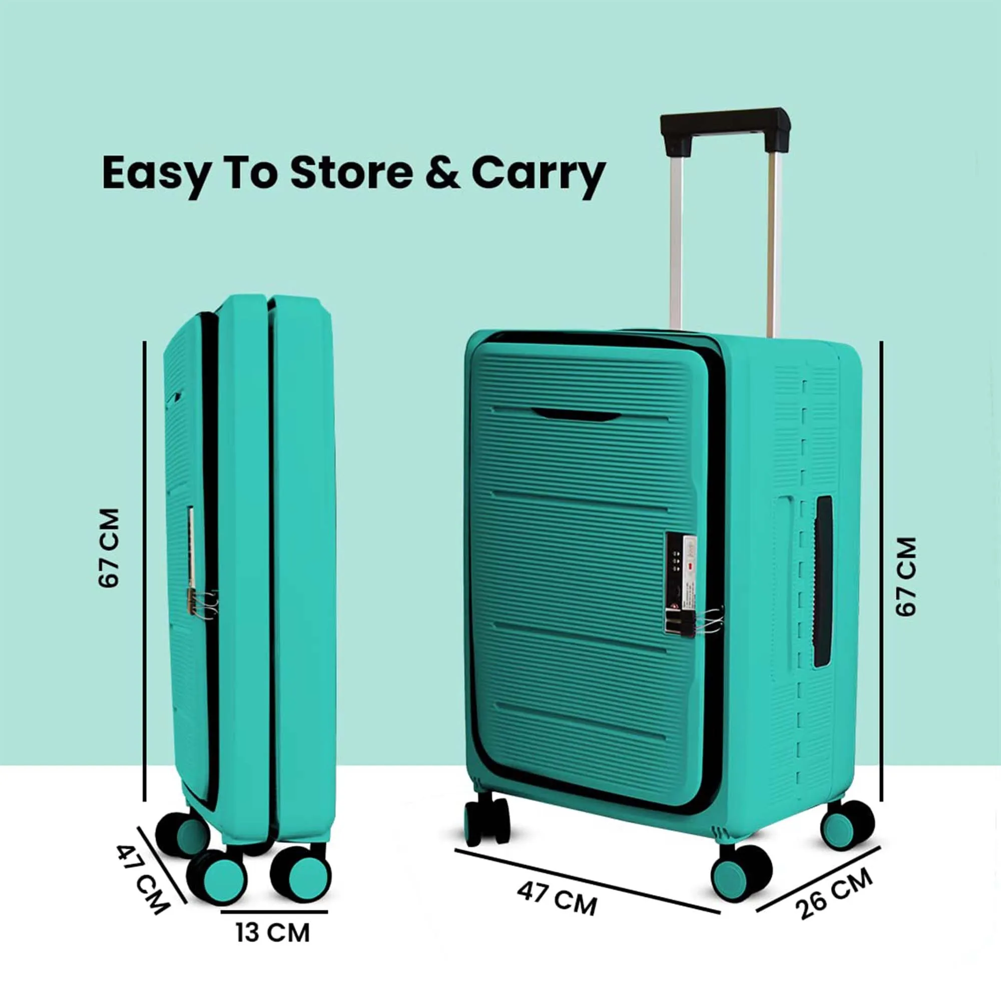 Kuber Industries 24inch Lightweight Collapsible Cabin Trolley Bags with 360 Degree Wheels | Expandable Carry-On Cabin Luggage Suitcase | Lock Foldable Bag for Travel | USHA24M-Light Mint