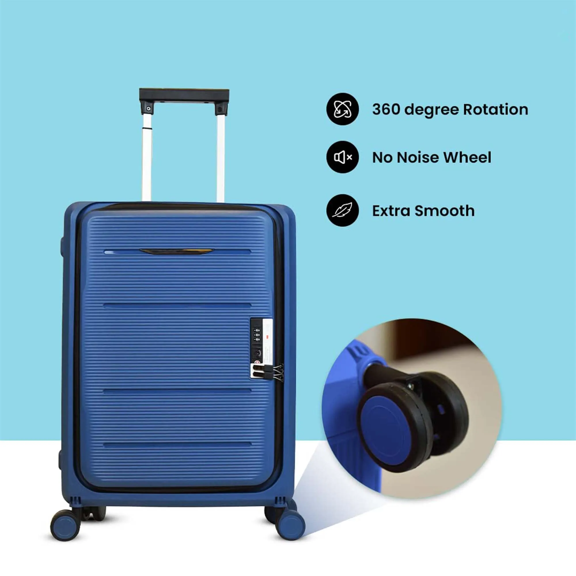 Kuber Industries 24inch Lightweight Collapsible Cabin Trolley Bags with 360 Degree Wheels | Expandable Carry-On Cabin Luggage Suitcase | Lock Foldable Bag for Travel | USHA24N-Navy Blue