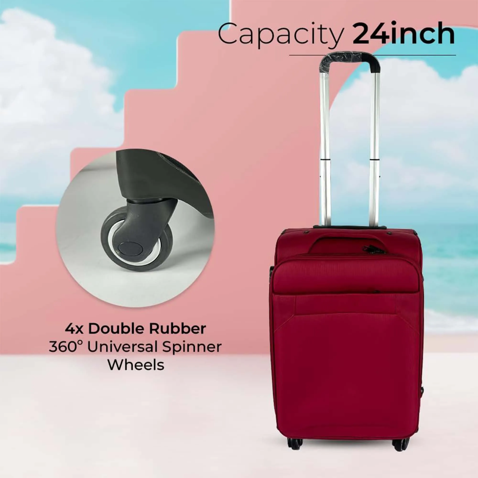 Kuber Industries 24inch Strong & Lightweight Cabin Trolley Bags with 360 Degree Rotating Wheels | Expandable Carry-On Cabin Luggage Suitcase | Bags for Travelling | N00124RED-Red