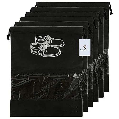 Kuber Industries 6 Piece Non Woven Travel Shoe Cover, String Bag Organizer, Black -CTMTC039486 Pack of 6