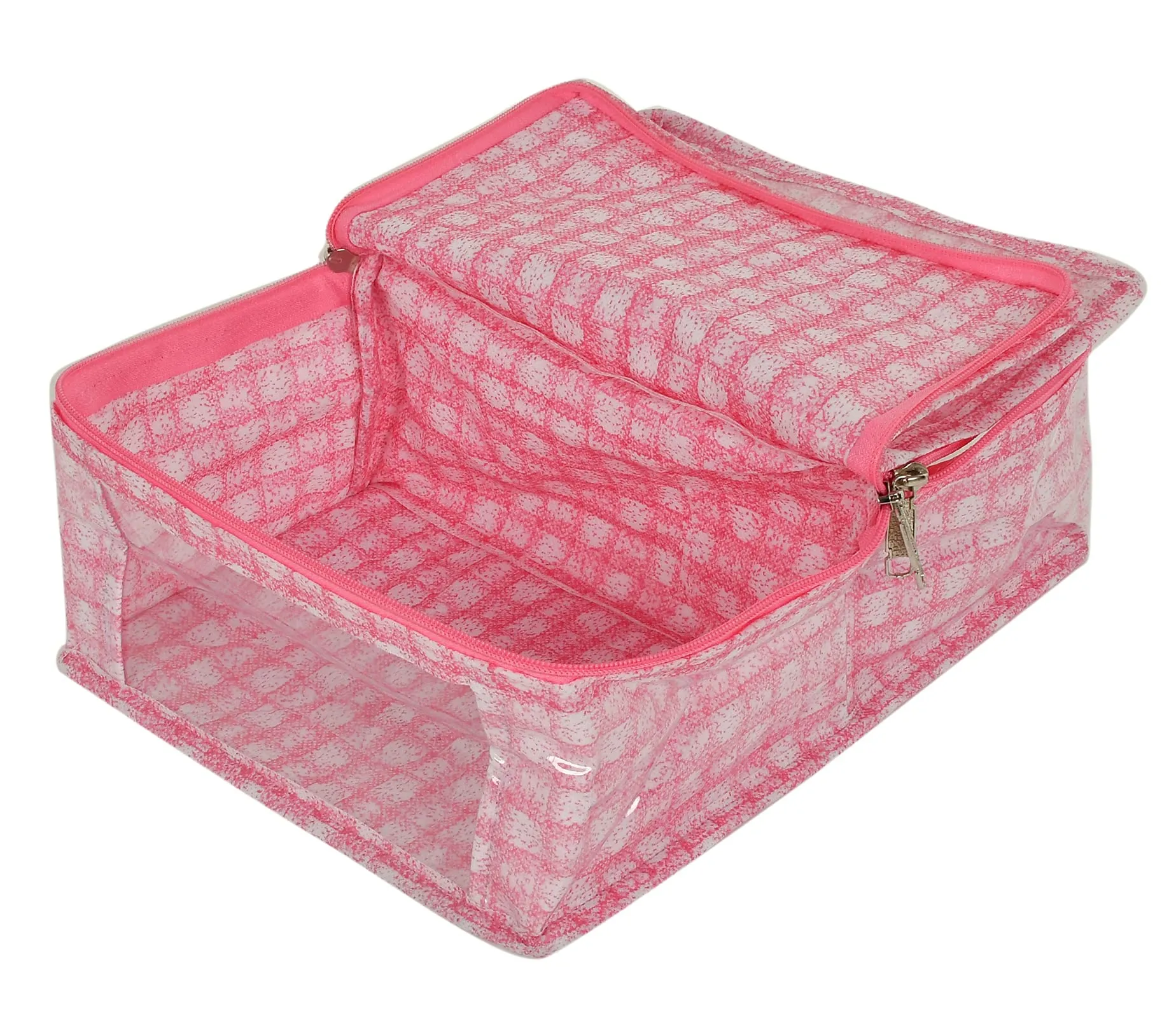 Kuber Industries Check Design Laminated PVC 2 Compartment Undergarments Organizer Bag- Pack of 2 (Pink)-HS_38_KUBMART21271