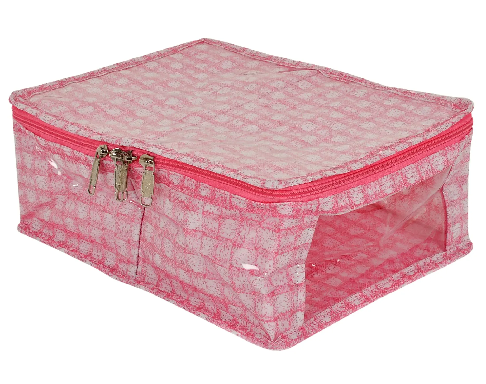 Kuber Industries Check Design Laminated PVC 2 Compartment Undergarments Organizer Bag- Pack of 2 (Pink)-HS_38_KUBMART21271