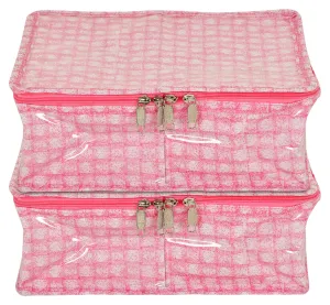 Kuber Industries Check Design Laminated PVC 2 Compartment Undergarments Organizer Bag- Pack of 2 (Pink)-HS_38_KUBMART21271