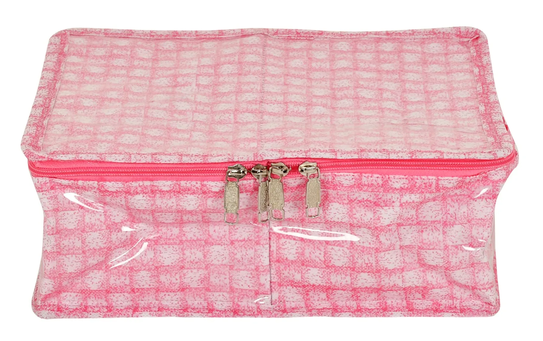 Kuber Industries Check Design Laminated PVC 2 Compartment Undergarments Organizer Bag- Pack of 2 (Pink)-HS_38_KUBMART21271