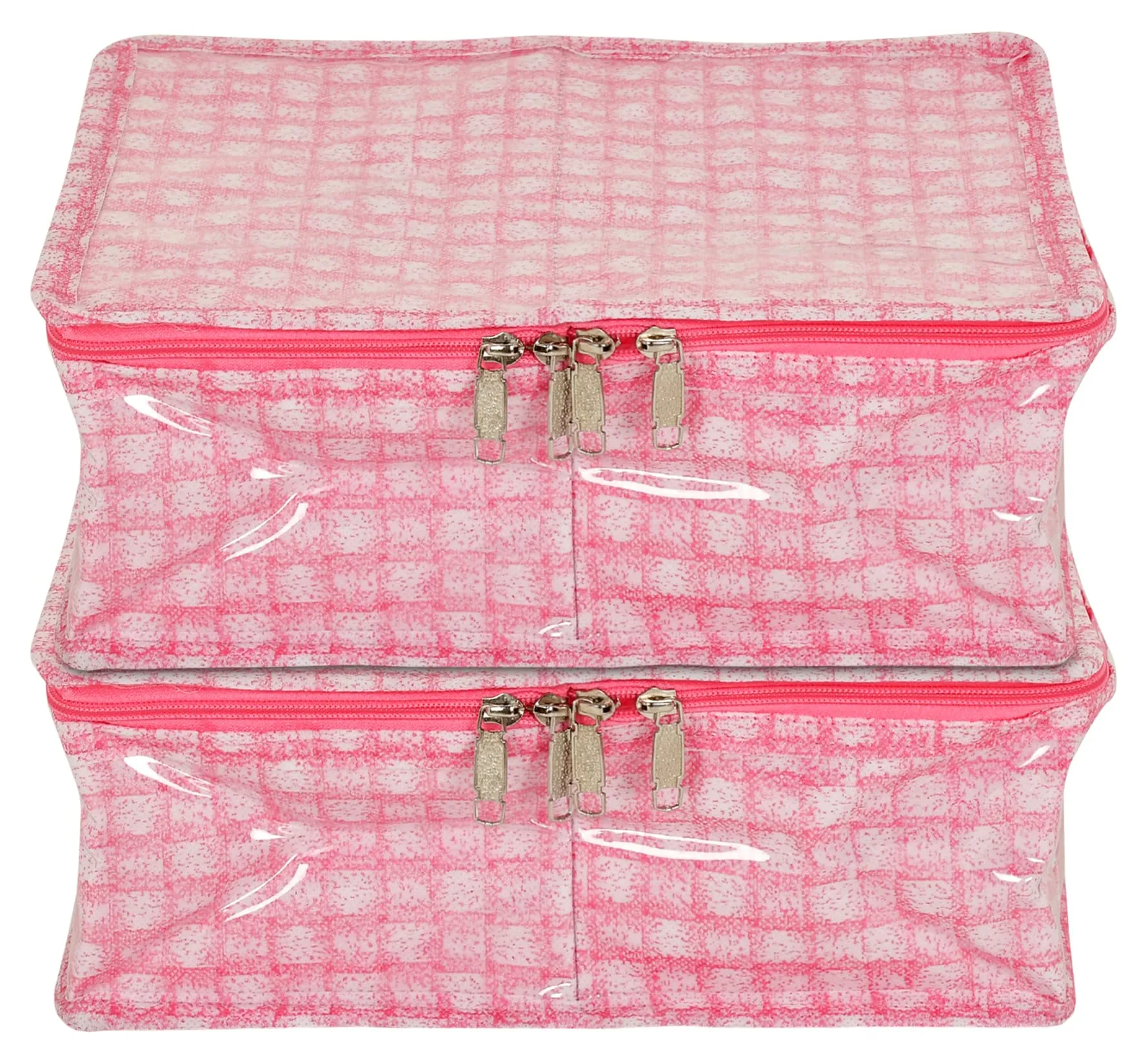 Kuber Industries Check Design Laminated PVC 2 Compartment Undergarments Organizer Bag- Pack of 2 (Pink)-HS_38_KUBMART21271