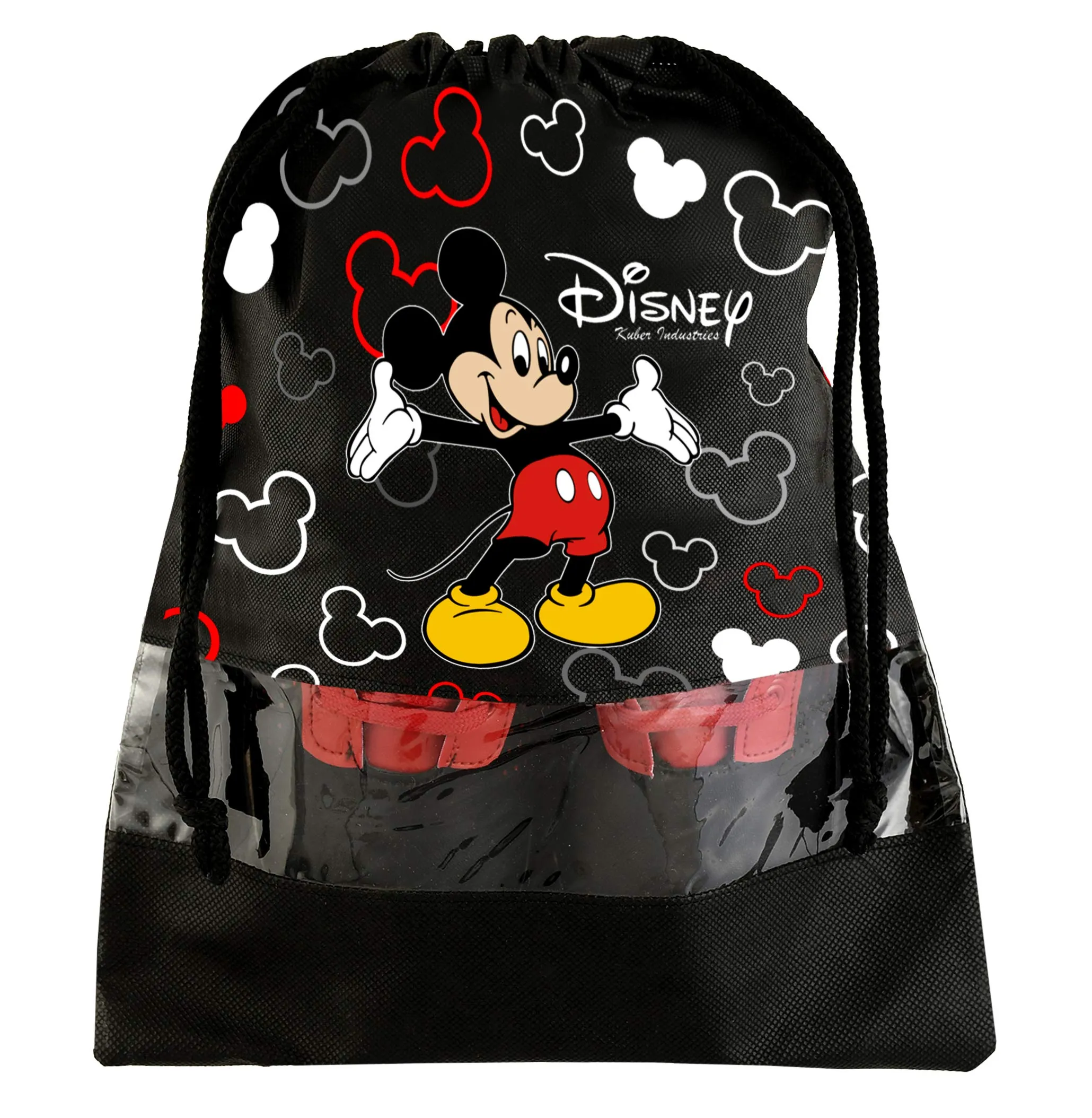 Kuber Industries Disney Mickey Print 6 Piece Non Woven Travel Shoe Cover, String Bag Organizer (Black) -HS_35_KUBMARTS17971