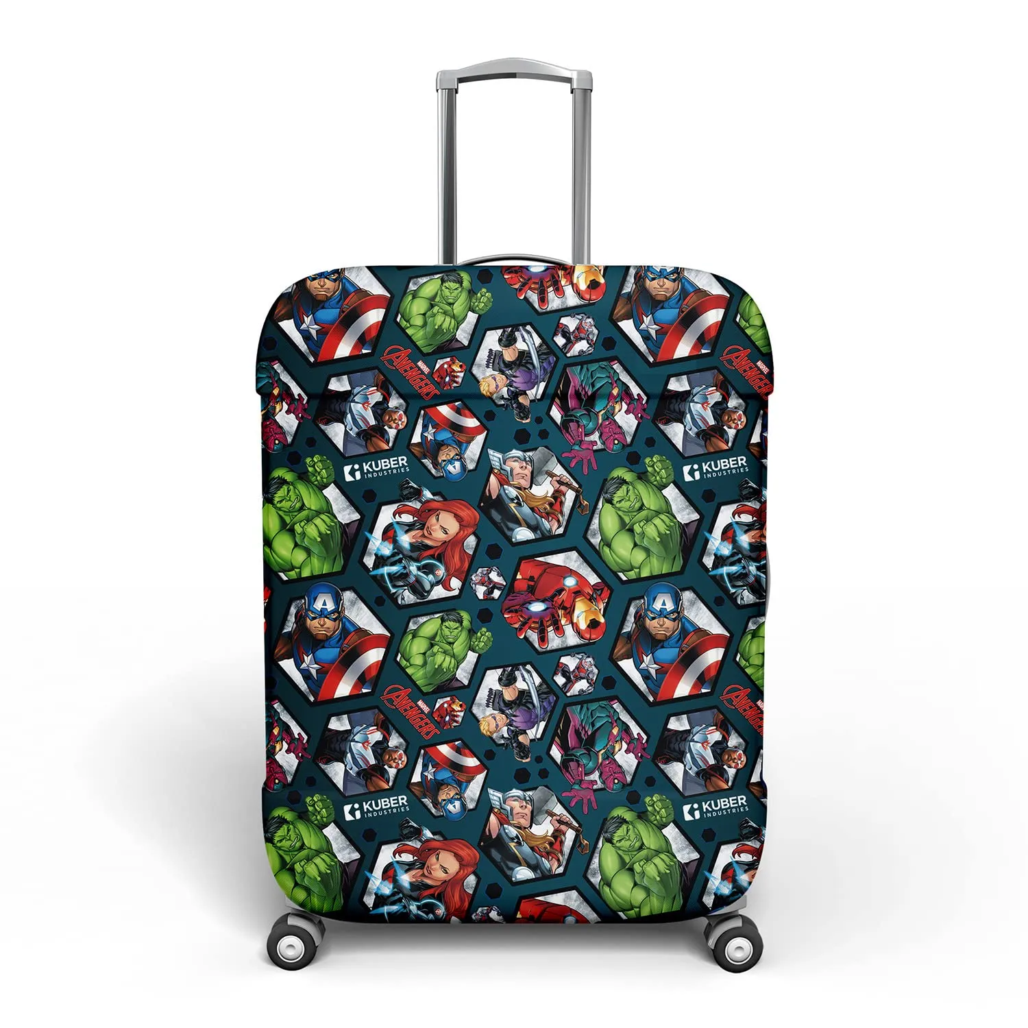 Kuber Industries Marvel Avengers Luggage Cover | Polyester Travel Suitcase Cover | Washable | Stretchable Suitcase Protector | 26-30 Inch | Large | Blue