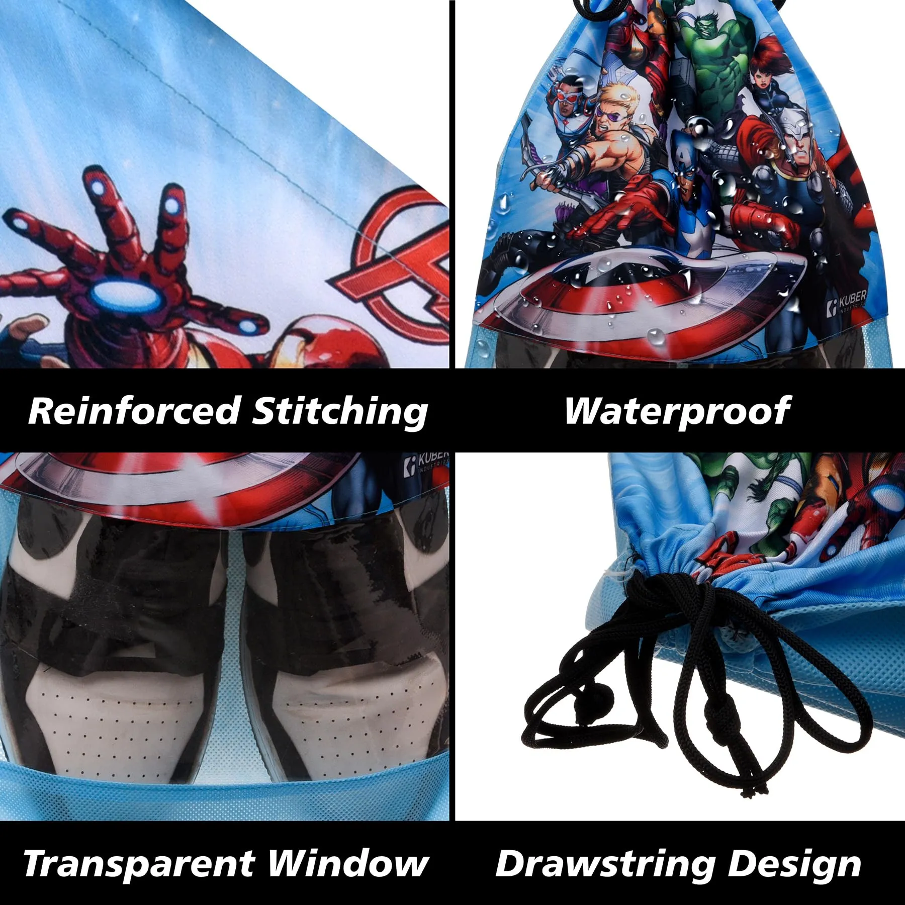 Kuber Industries Marvel Avengers Shoe Cover | Travel Shoe Storage Bags | Polyester Storage Bag | Drawstring Shoe Cover | Shoe Organizer with Clear Window | Pack of 18 | Multi