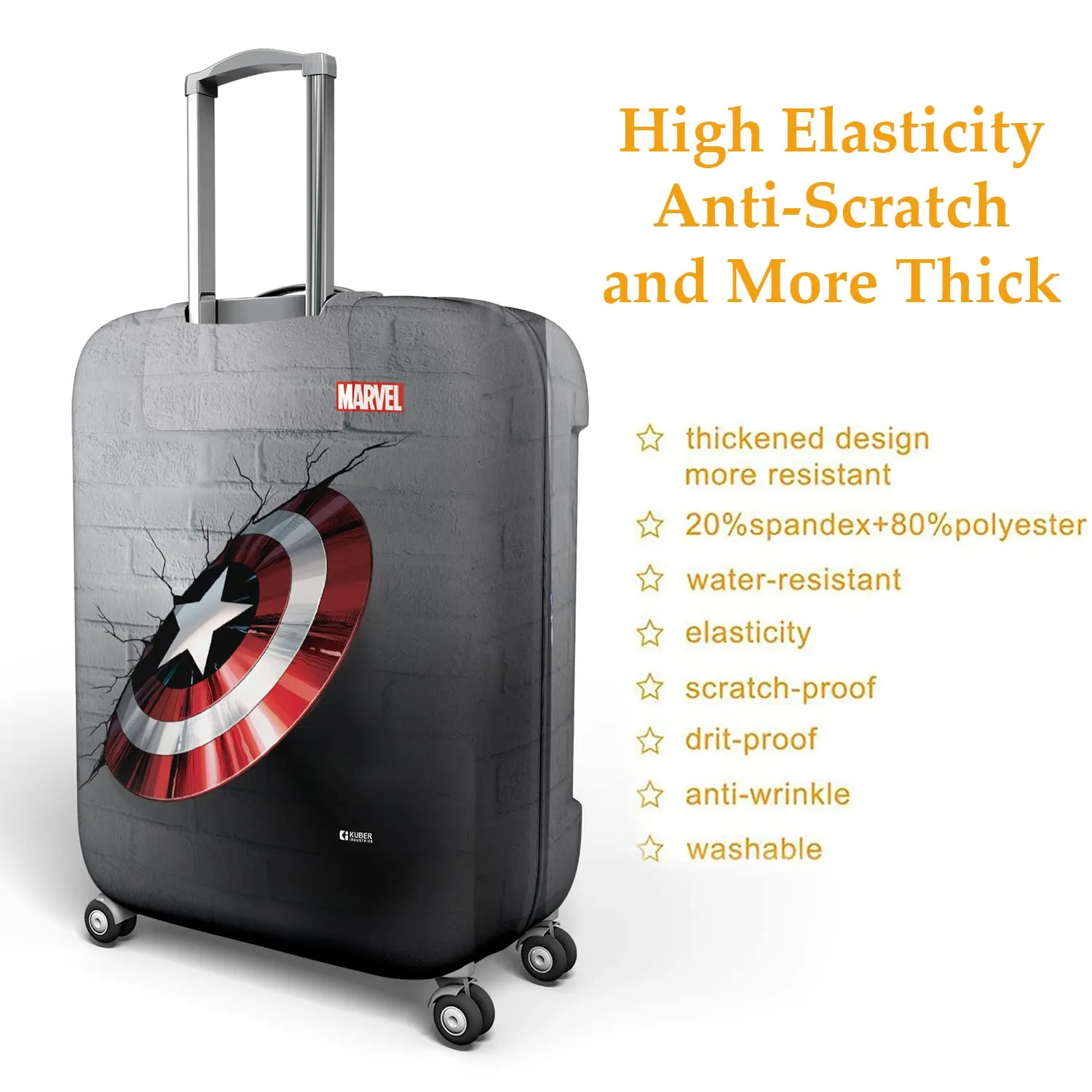 Kuber Industries Marvel Captain America Shield Luggage Cover | Polyester Travel Suitcase Cover | Washable | Stretchable Suitcase Cover | 18-22 Inch-Small | 22-26 Inch-Medium | Pack of 2 | Gray