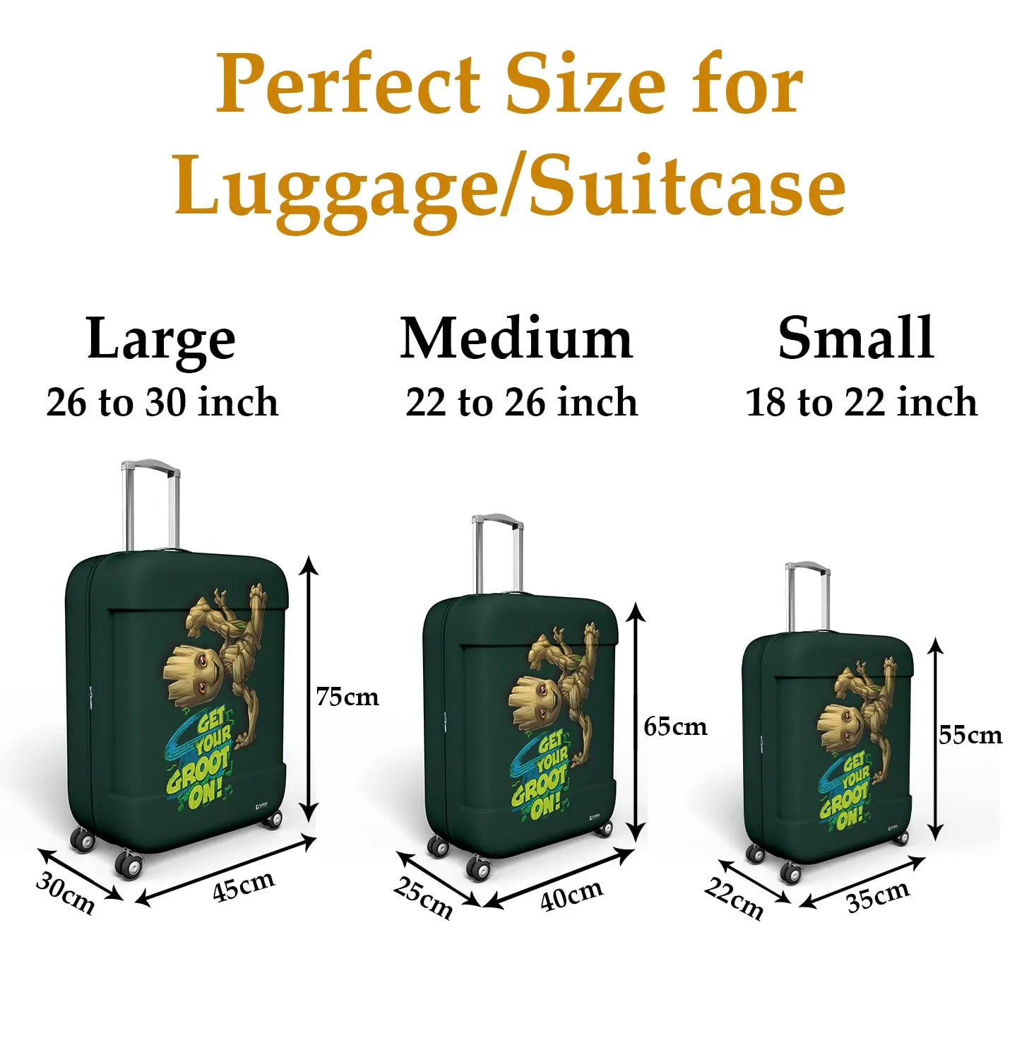 Kuber Industries Marvel I Am Groot Luggage Cover | Polyester Travel Suitcase Cover | Washable | Stretchable Suitcase Cover | 18-22 Inch-Small | 22-26 Inch-Medium | Pack of 2 | Green