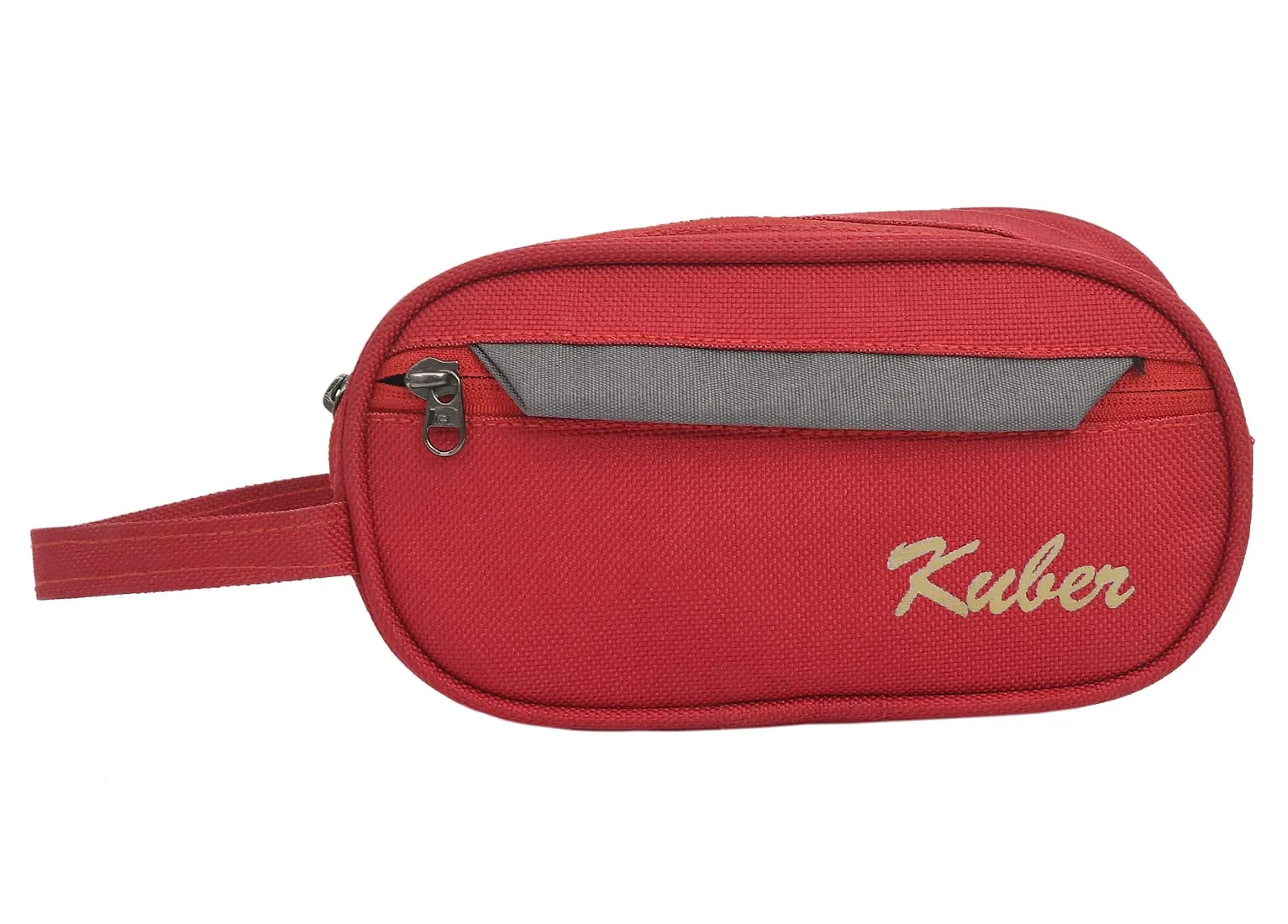 Kuber Industries Multiuses Rexine Travel Toilerty bag/Shaving Kit/Dopp Kit/Cosmetic Bag With 3 Zipper Comparments & Carrying Strip (Red), (49KM0613)