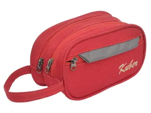 Kuber Industries Multiuses Rexine Travel Toilerty bag/Shaving Kit/Dopp Kit/Cosmetic Bag With 3 Zipper Comparments & Carrying Strip (Red), (49KM0613)