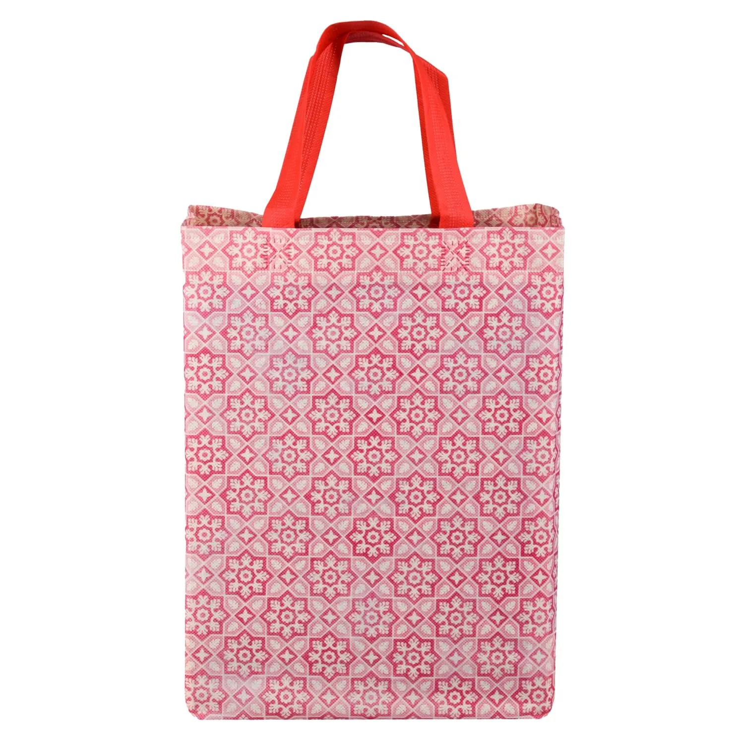 Kuber Industries Shopping Handbag | Grocery Handbag | Shopping Bag | Grocery Shopping Bag | Reusable Shopping Bags | Vegetable Bag | Star-Print Carry Bag | Pack of 12 | Pink