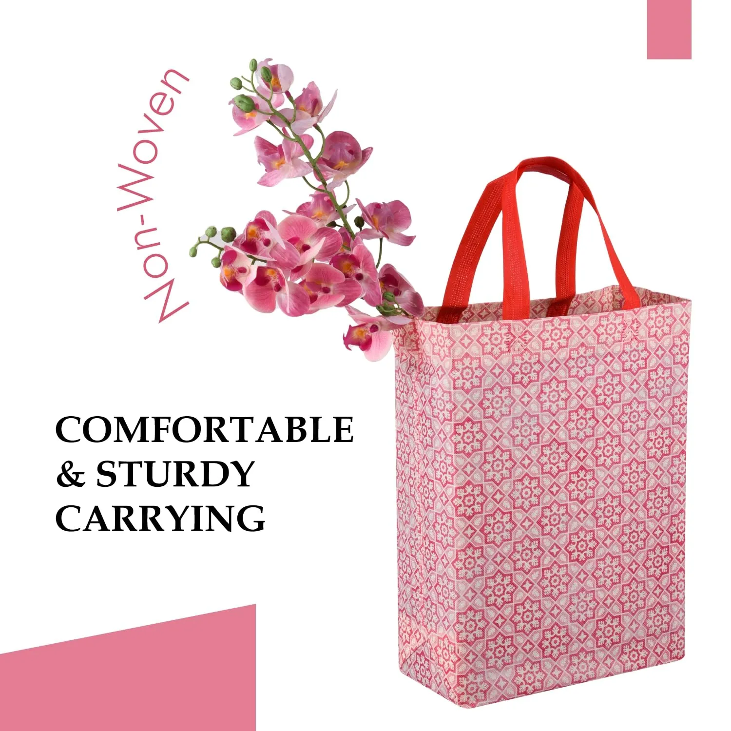 Kuber Industries Shopping Handbag | Grocery Handbag | Shopping Bag | Grocery Shopping Bag | Reusable Shopping Bags | Vegetable Bag | Star-Print Carry Bag | Pack of 9 | Pink