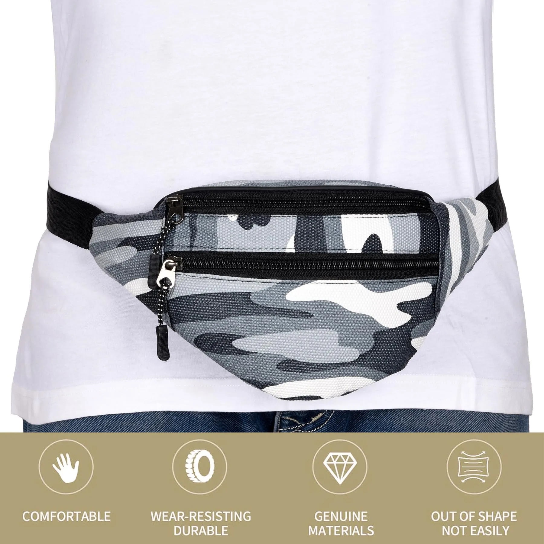 Kuber Industries Waist Bag | Waist Bag Pouch for Men | Waist Bag Pouch for Women | Waist Bag for Boys | Waist Bags for Girls | Polyester Belt Fanny Pack | Printed Chest Bag | Gray