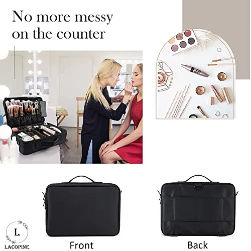 LACOPINE Portable 29 Cms Cosmetic Organizer with Shoulder Straps Multi Functional Cosmetic Bag Makeup Handbag for Travel & Home Gift (Black)