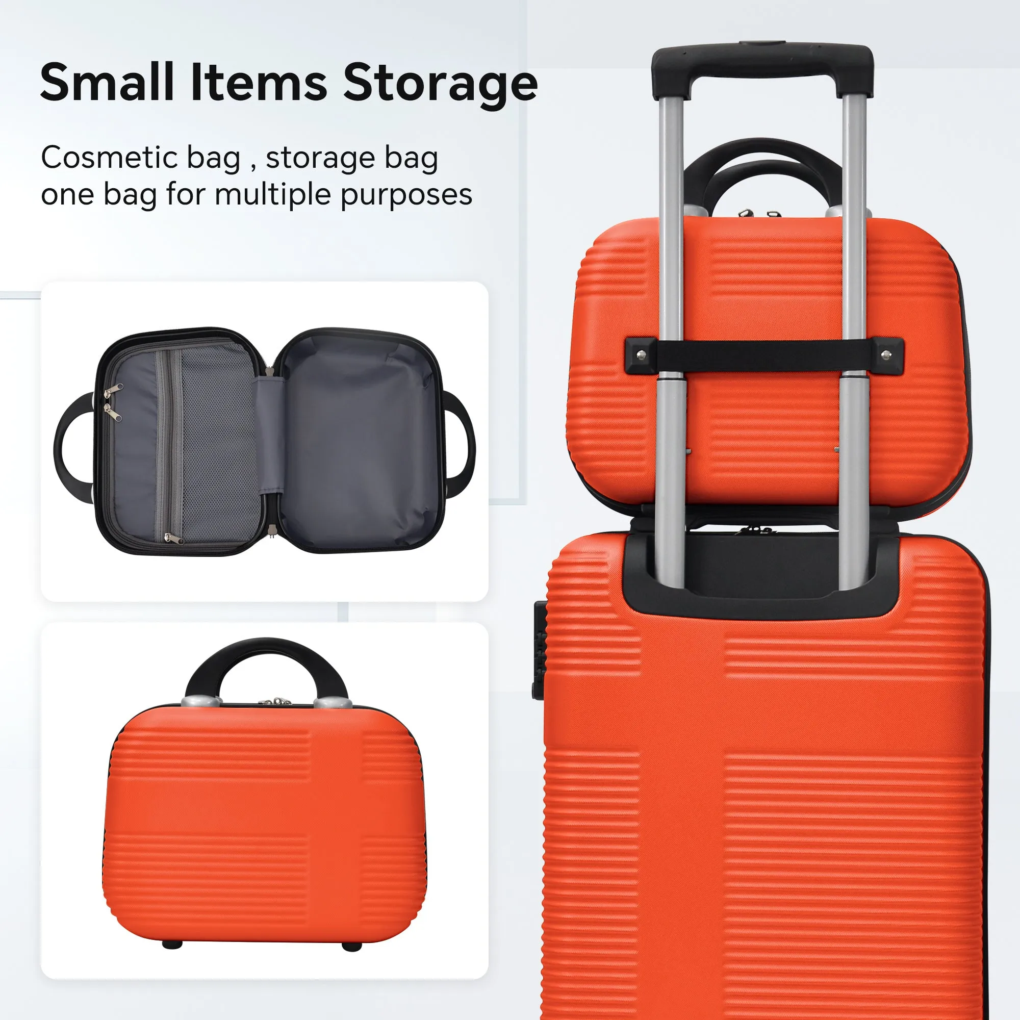 Luggage 4 Piece Set with Spinner Wheels, Hardshell Lightweight Suitcase with TSA Lock,Checked Luggage,Orange(12/20/24/28in)