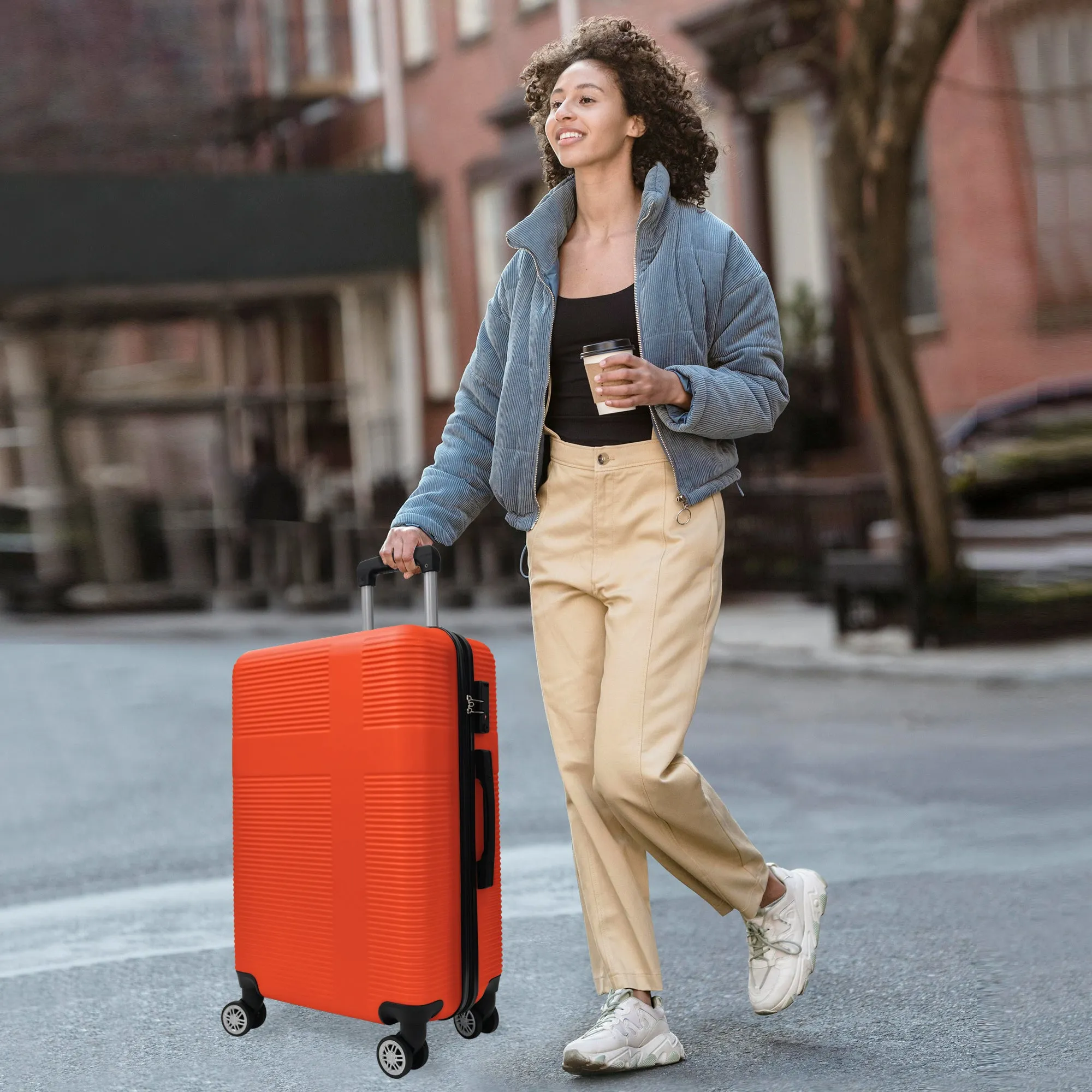 Luggage 4 Piece Set with Spinner Wheels, Hardshell Lightweight Suitcase with TSA Lock,Checked Luggage,Orange(12/20/24/28in)