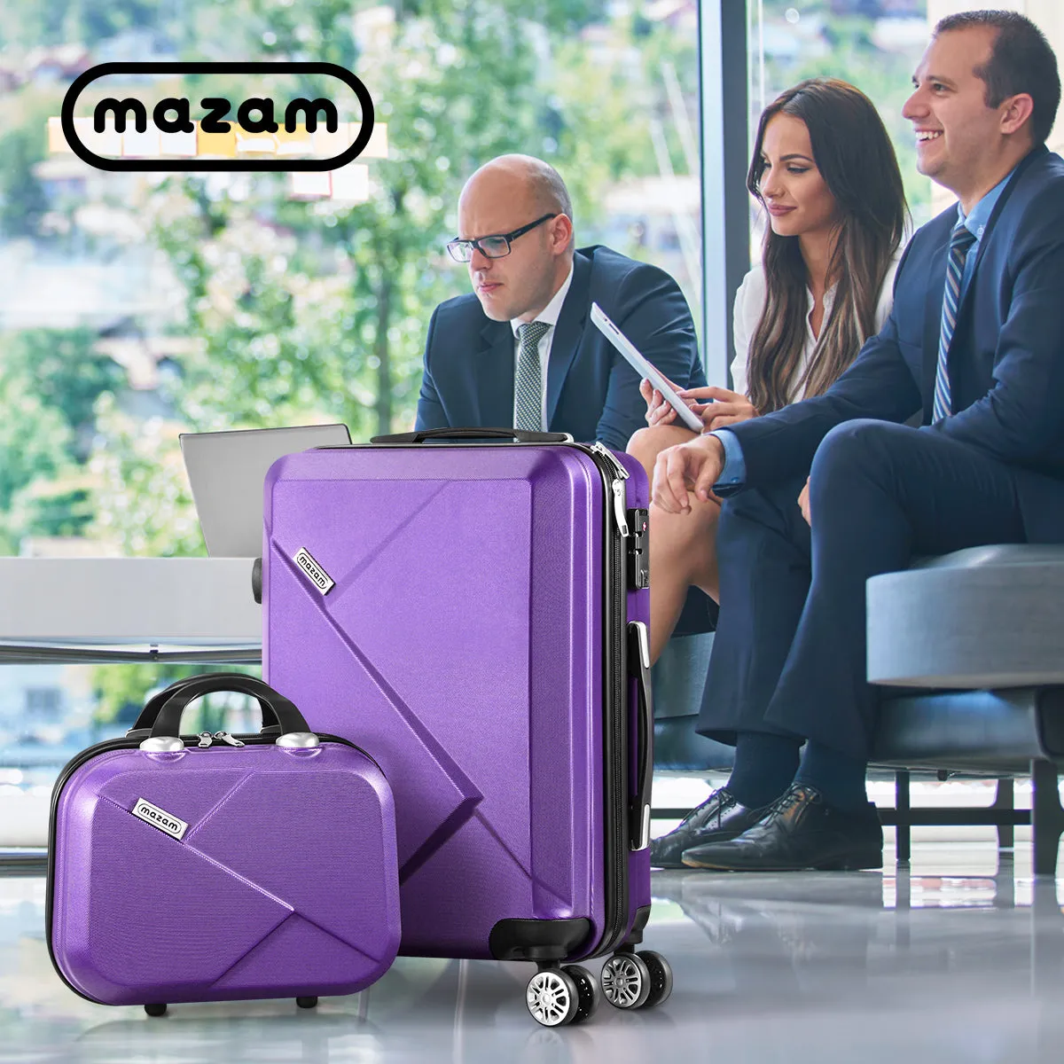 Mazam 2PCS Luggage Suitcase Trolley Set Travel TSA Lock Storage Hard Case Purple