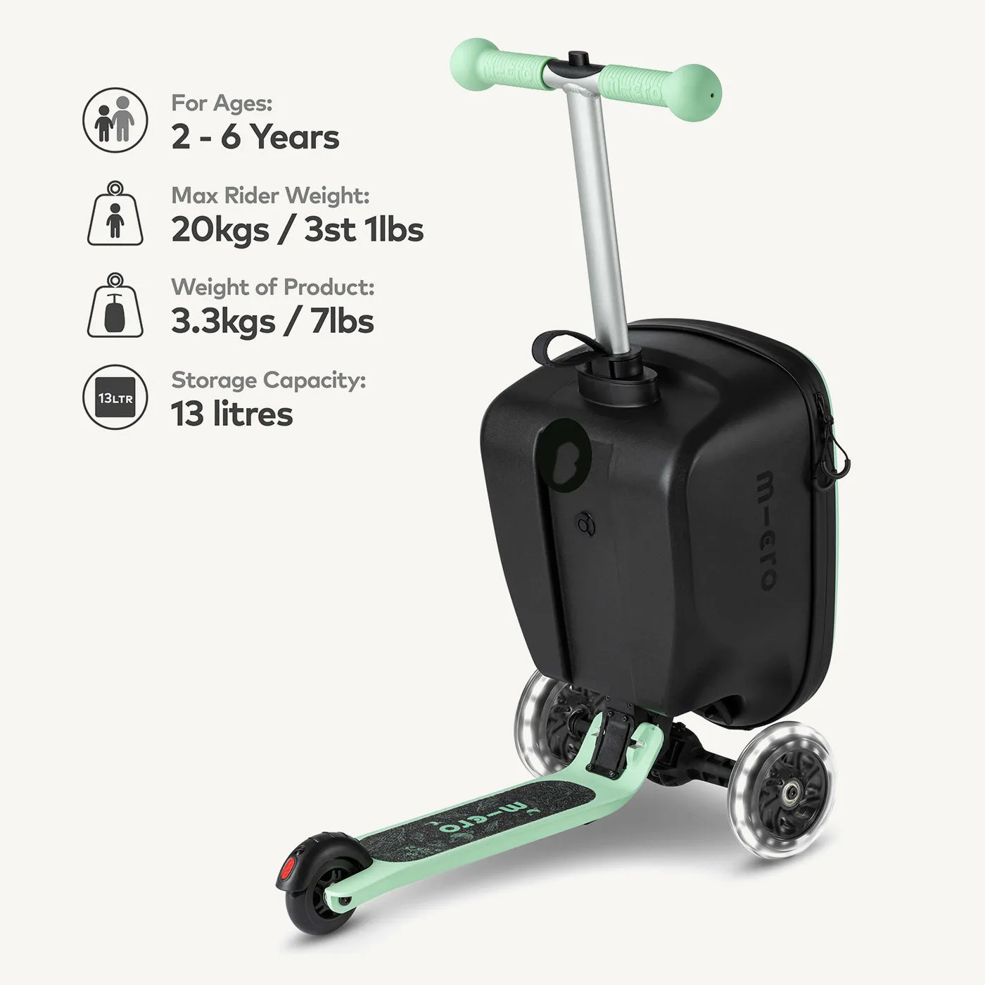 Micro Scooters Mini Micro Scooter Suitcase With Light up Wheels - Mint