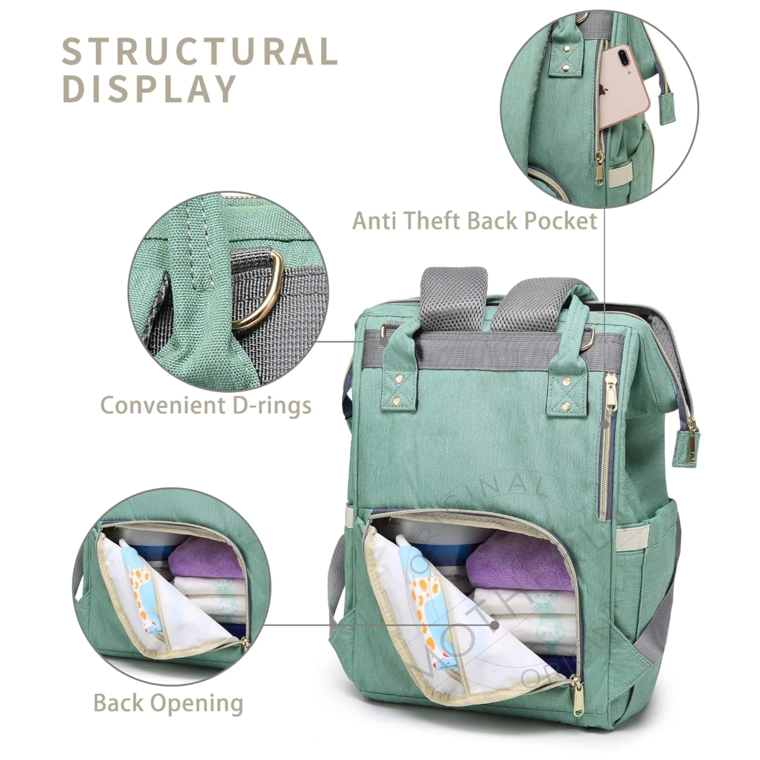 Motherly Stylish Babies Diaper Bags for Mothers - Economical Version (Light Green)